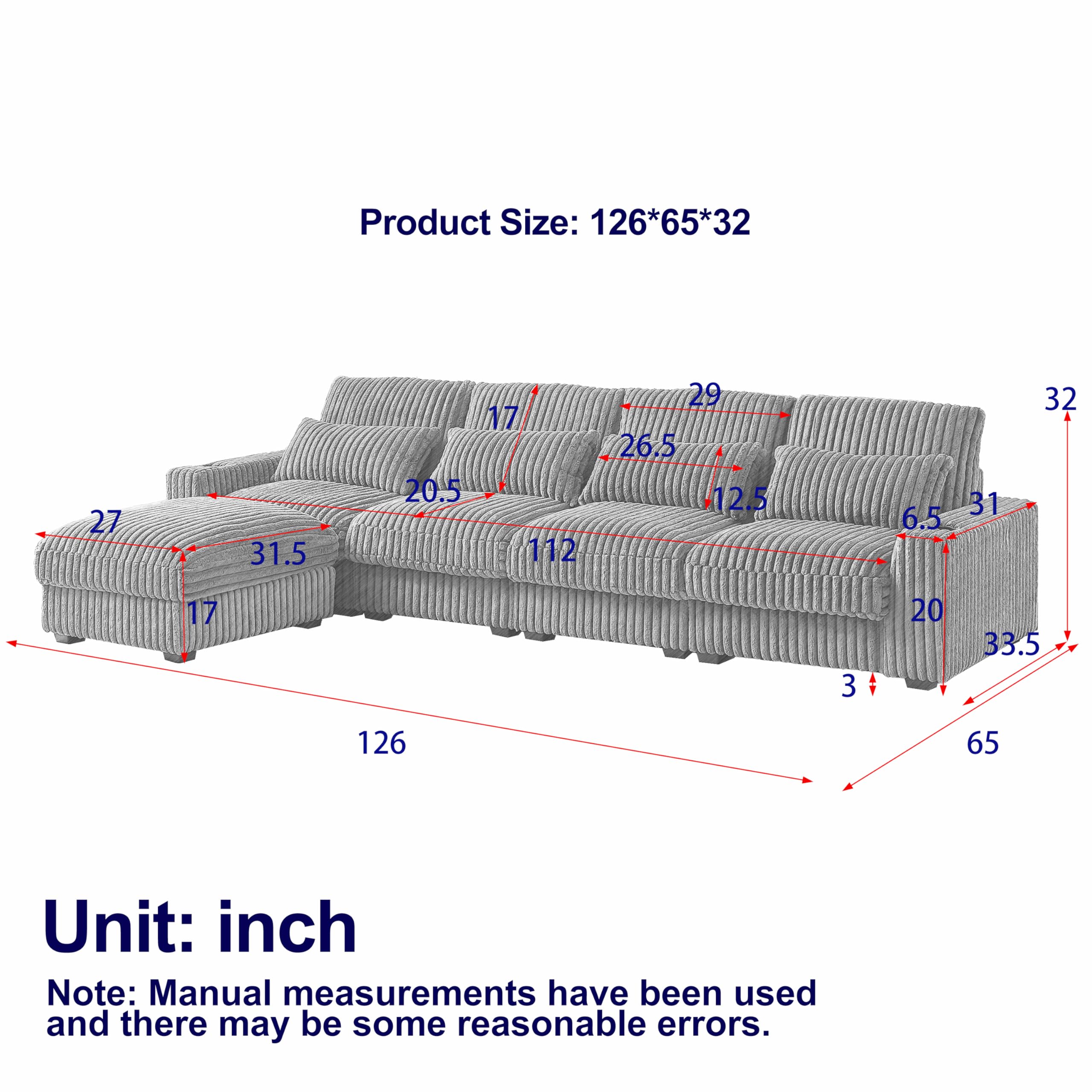 L-Shaped Modular Sectional Sofa with Ottoman