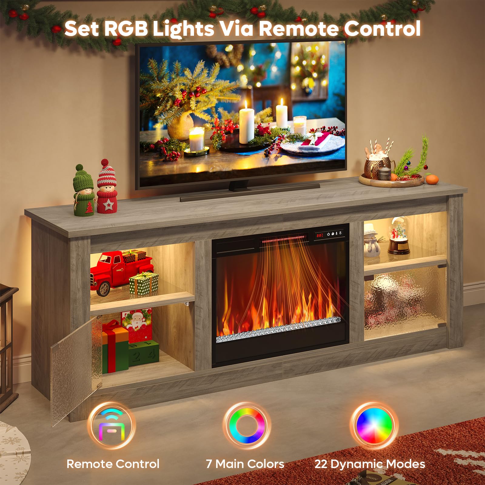 63" Fireplace TV Stand with RGB LED