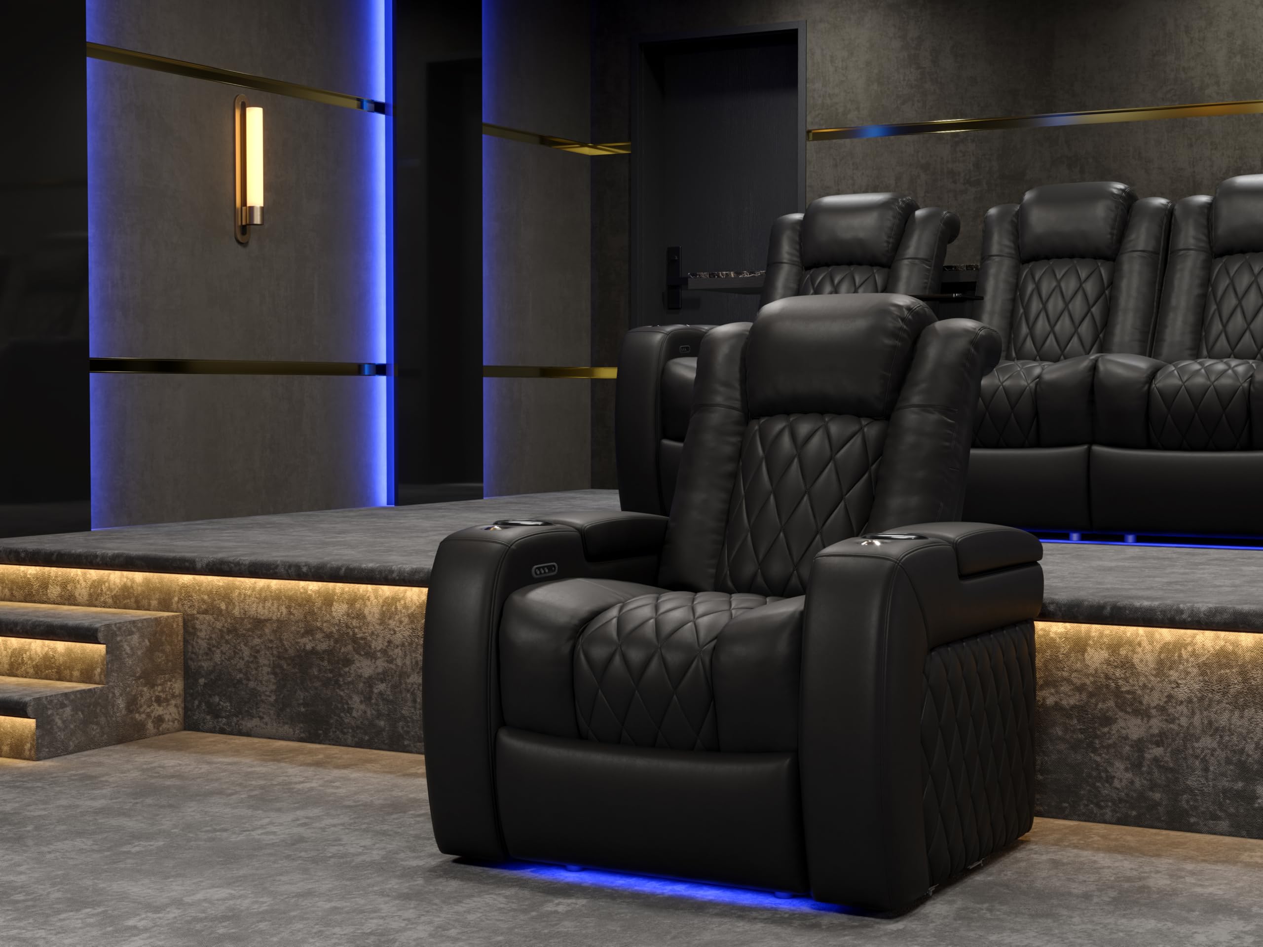 Nappa Leather Power Recliner with Cool Gel Memory Foam and RGB LED Lights