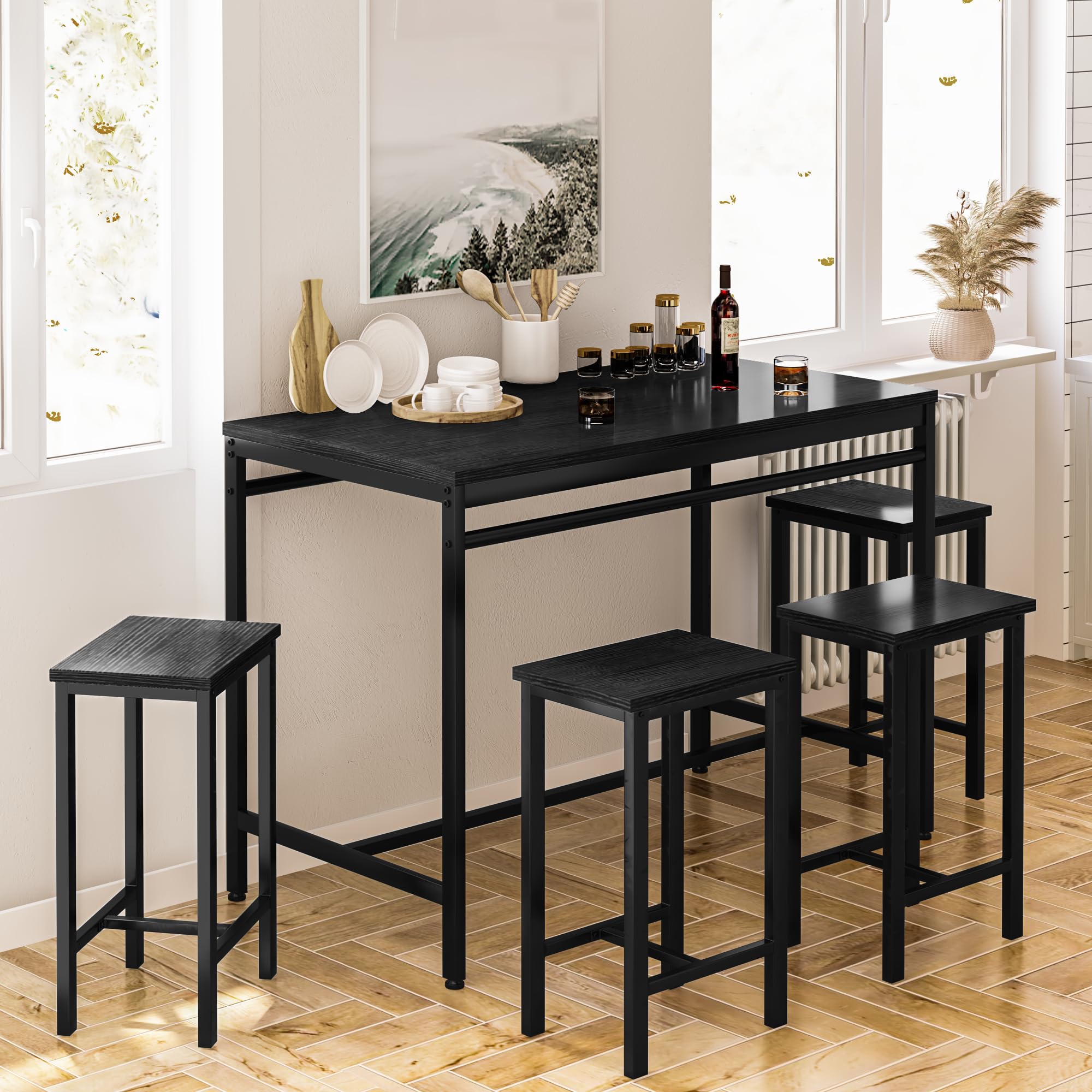 5-Piece Counter Height Dining Bar Table Set for 4