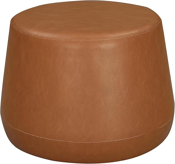 Round Faux Leather Ottoman with Pocket Coils