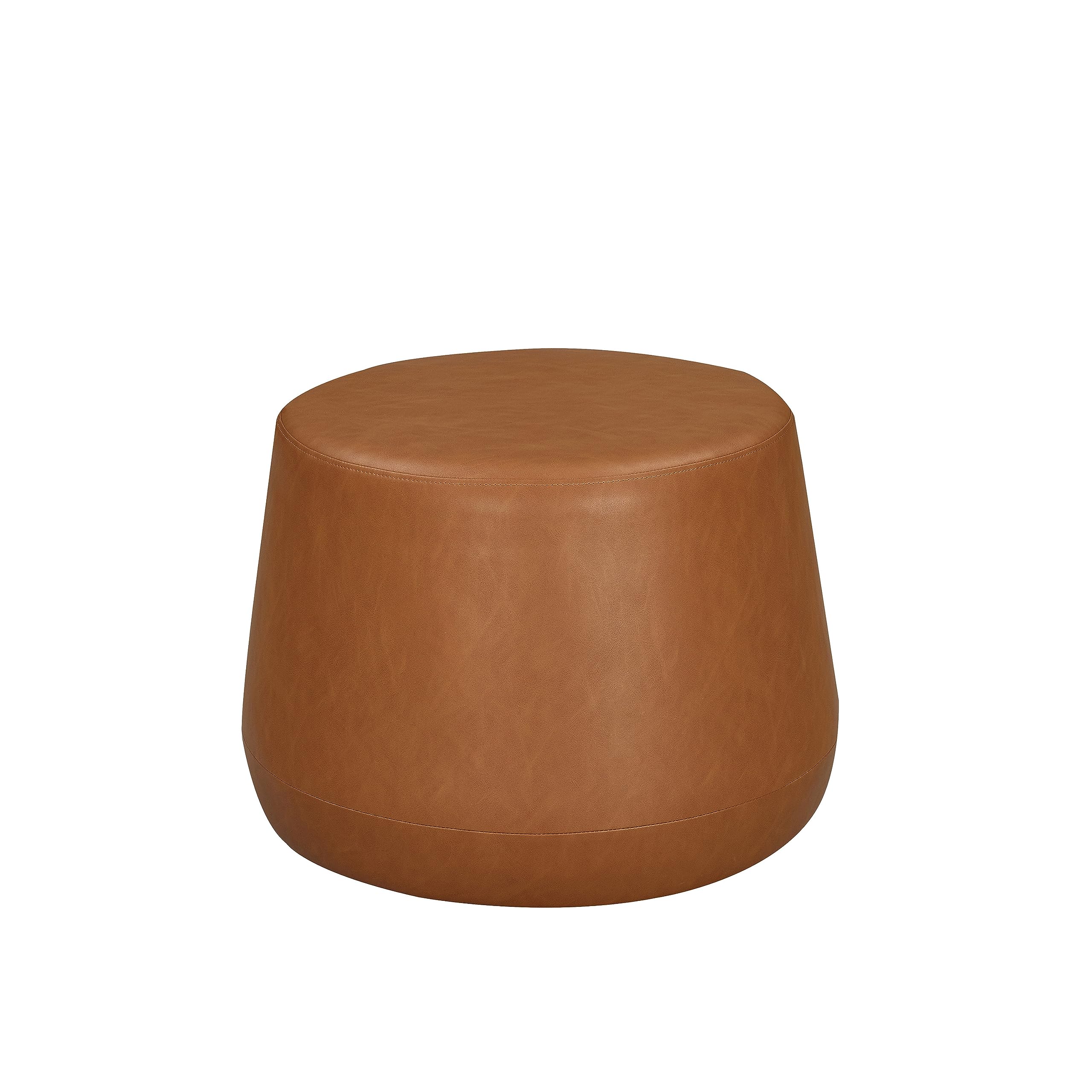 Round Faux Leather Ottoman with Pocket Coils