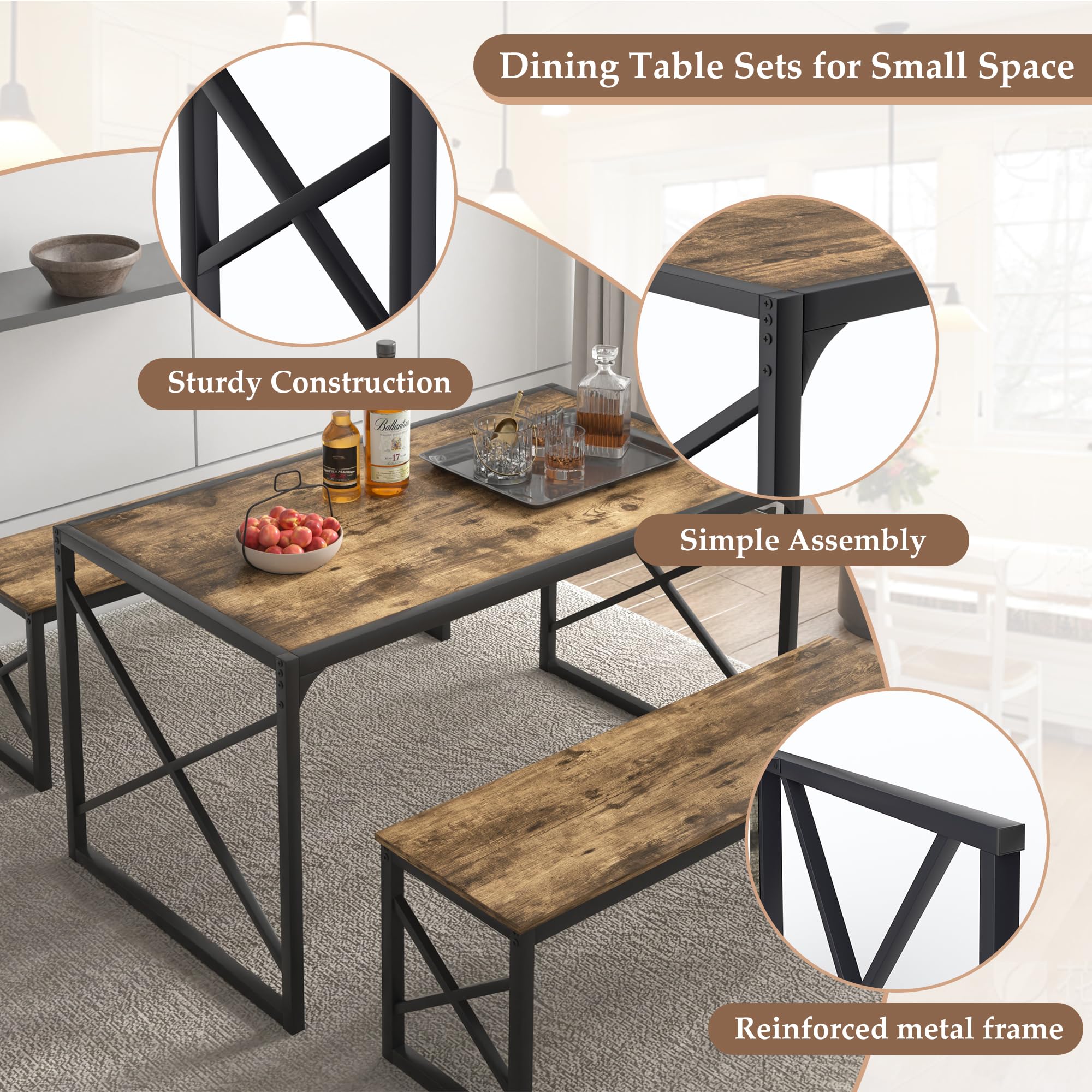 55" Dining Table Set with 2 Benches