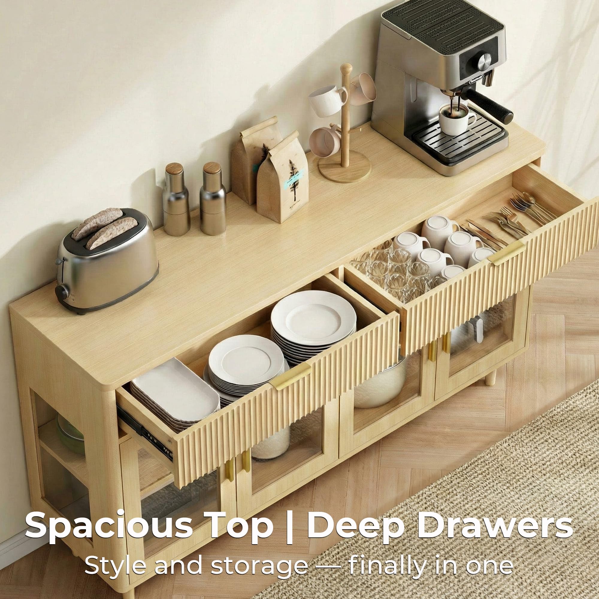 59" Sideboard Buffet Cabinet with Glass Doors and Drawers