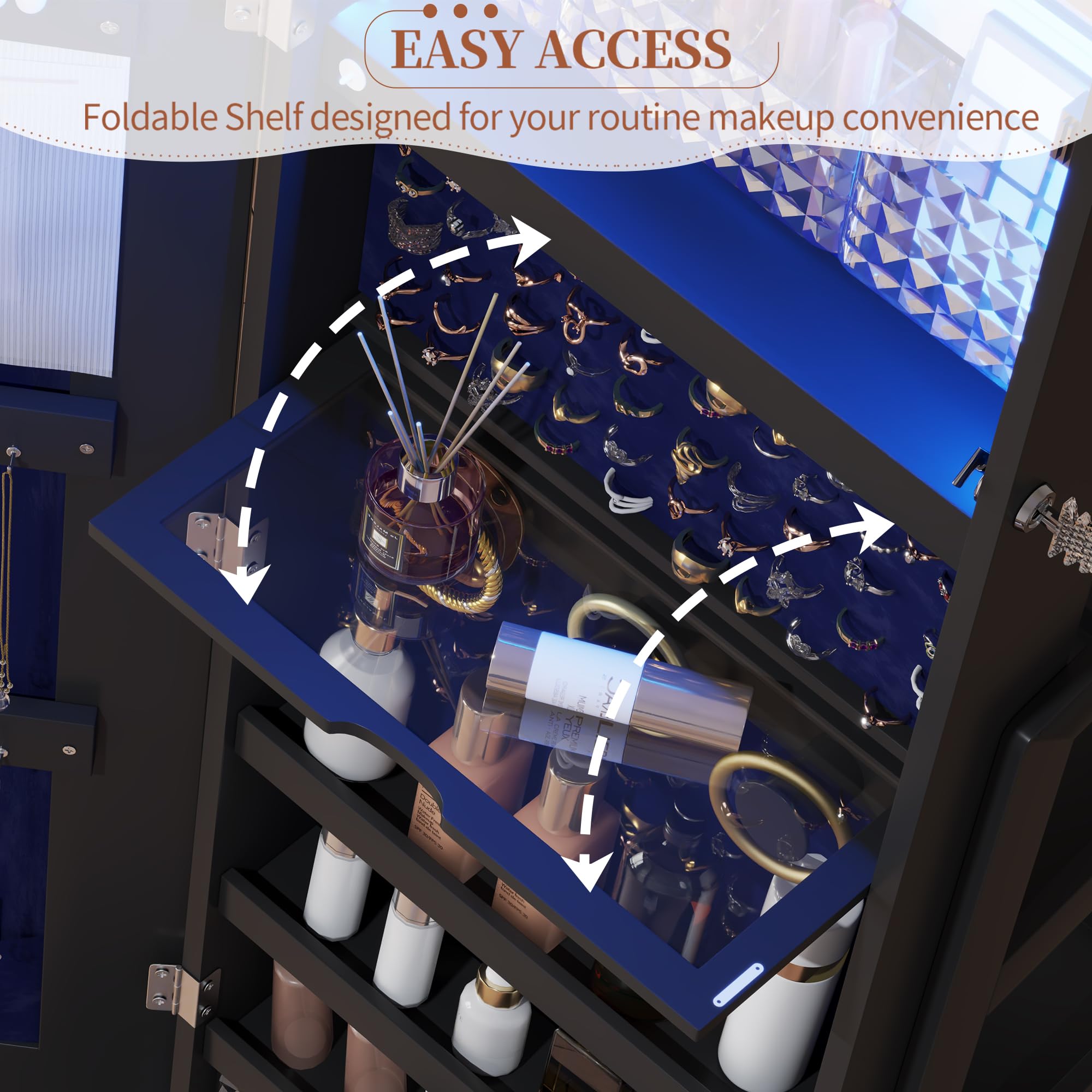 Full Length Mirror Jewelry Cabinet with Storage