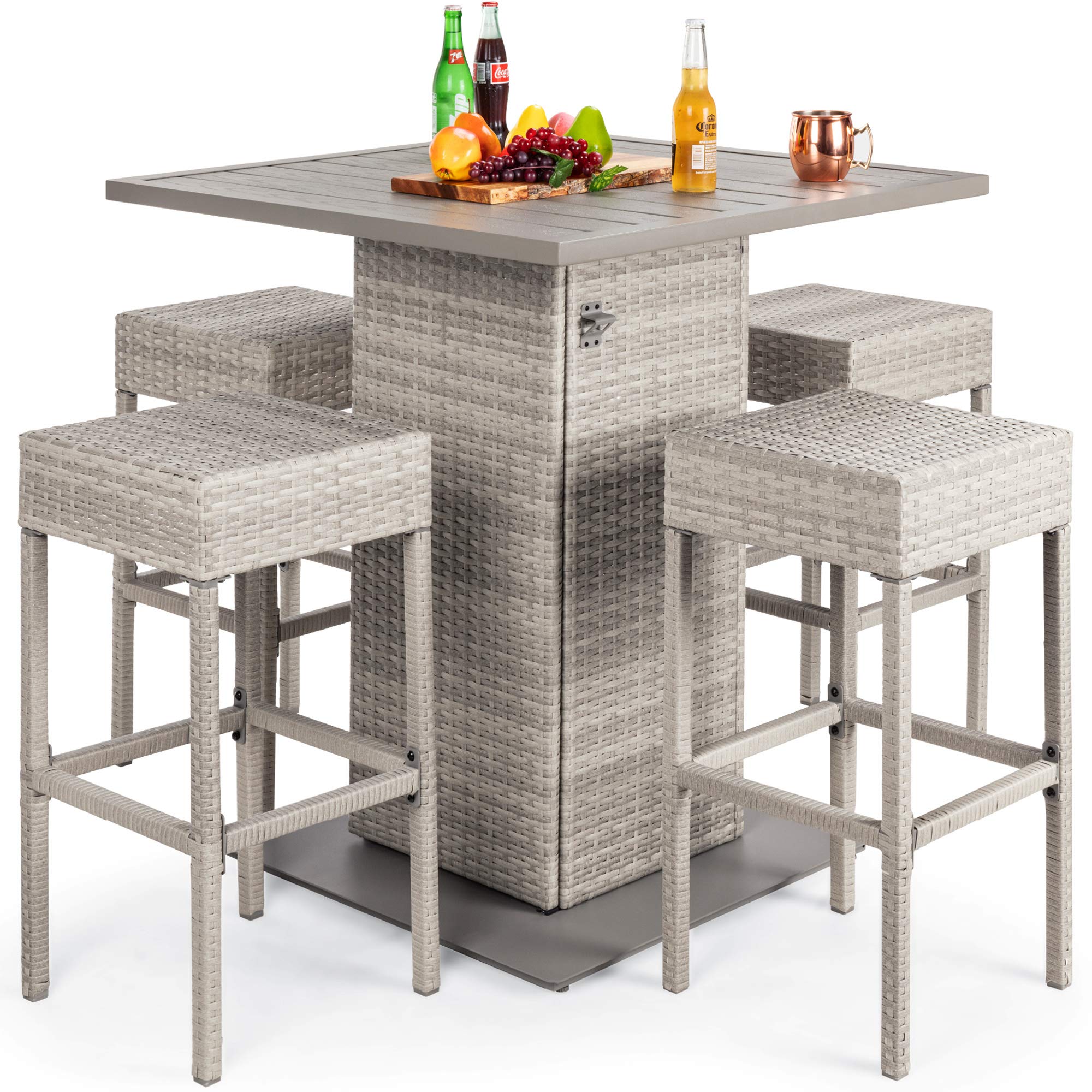 5-Piece Outdoor Wicker Bar Table Set with Storage
