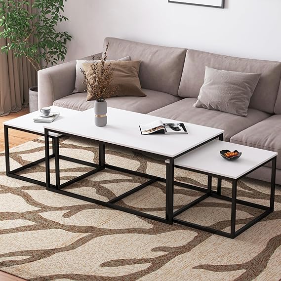 3-Piece Nesting Coffee Table Set - Industrial Rectangular End Tables