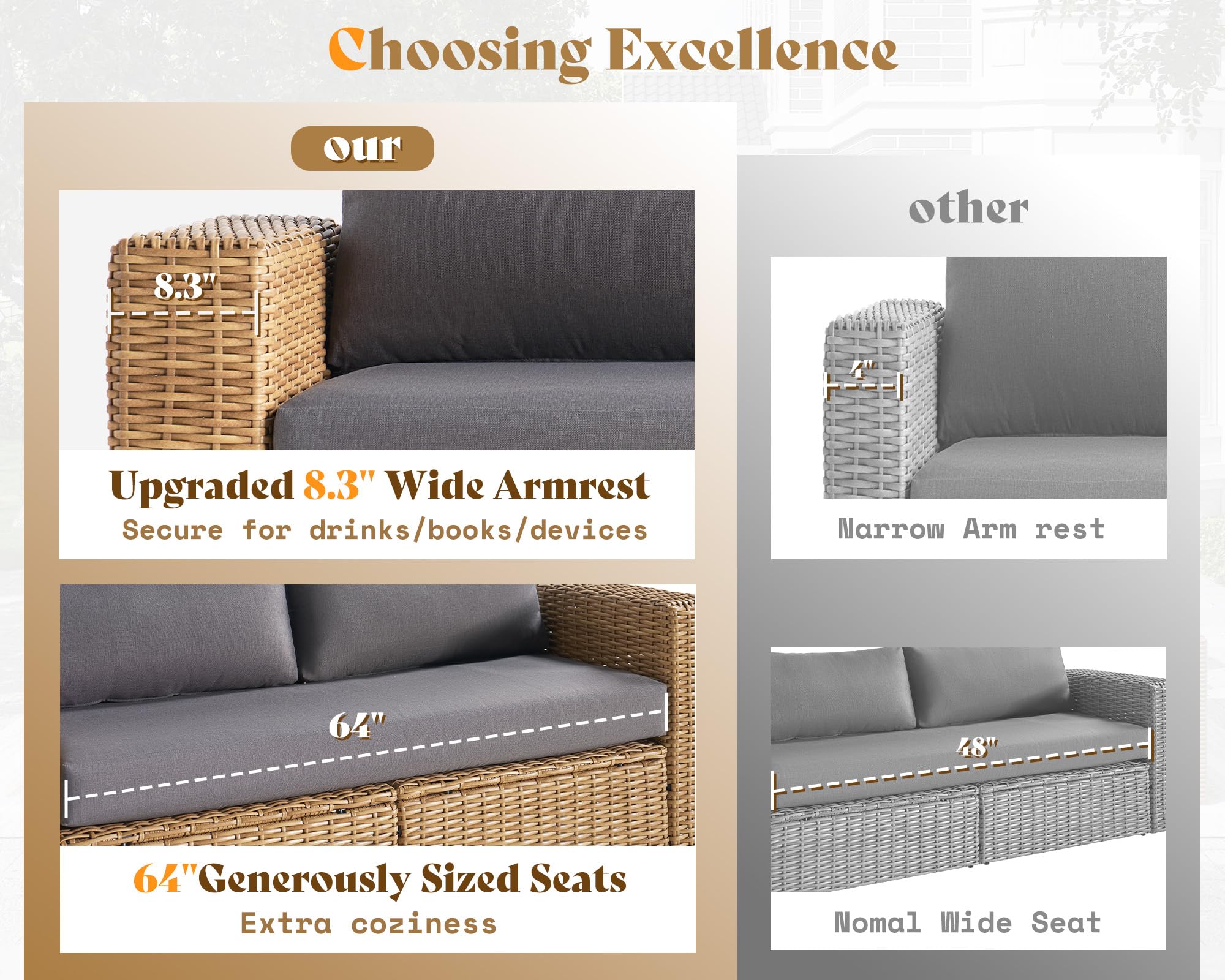 6-Piece Patio Sofa Set with Convertible Coffee Table