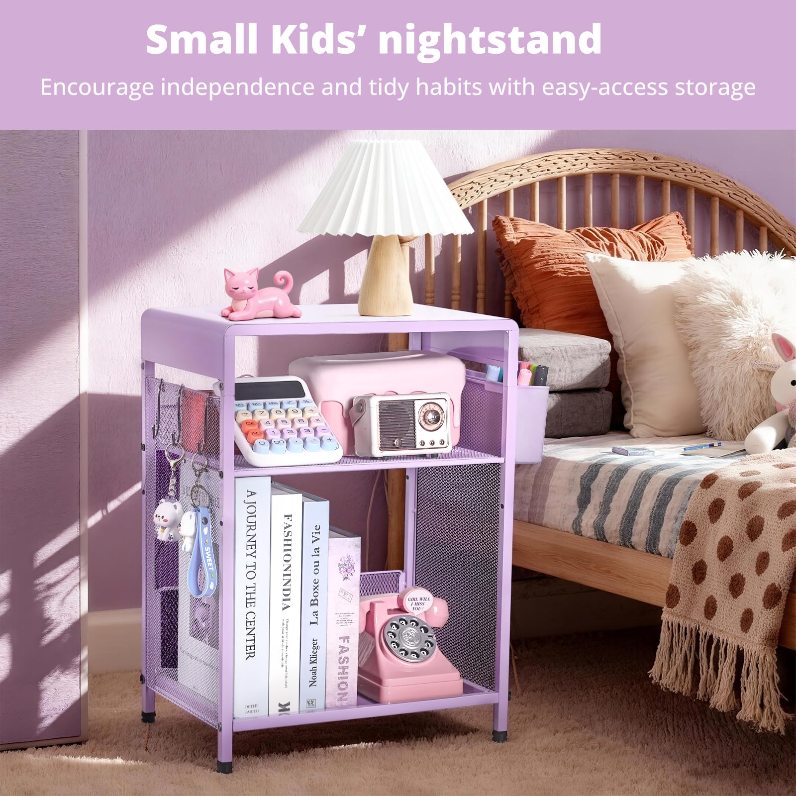 Purple Kids Nightstand 3-Tier Small Side Table