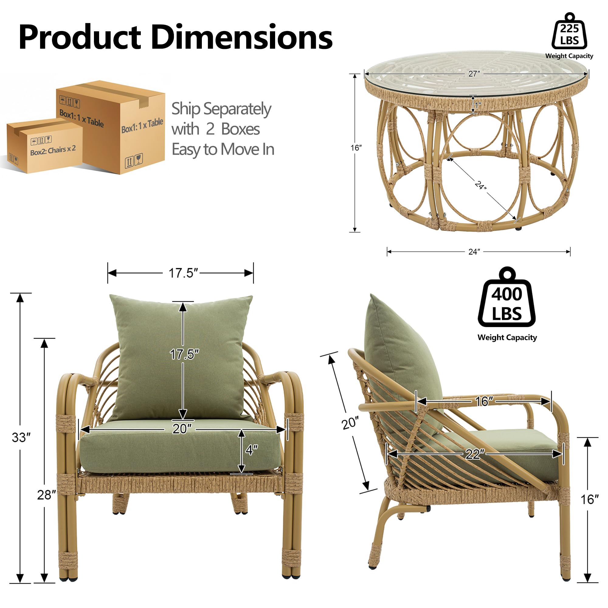3-Piece Patio Bistro Set with Cushions and Coffee Table