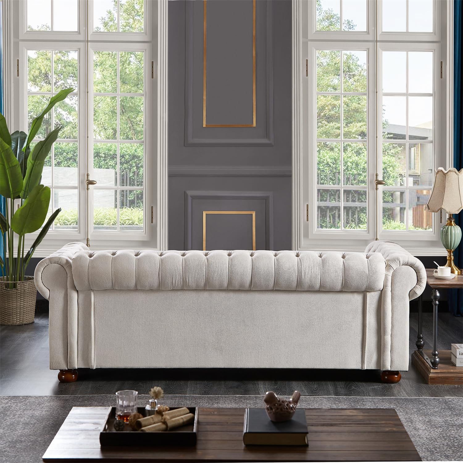 Chesterfield Sofa with Button Tufted Nailhead Trim