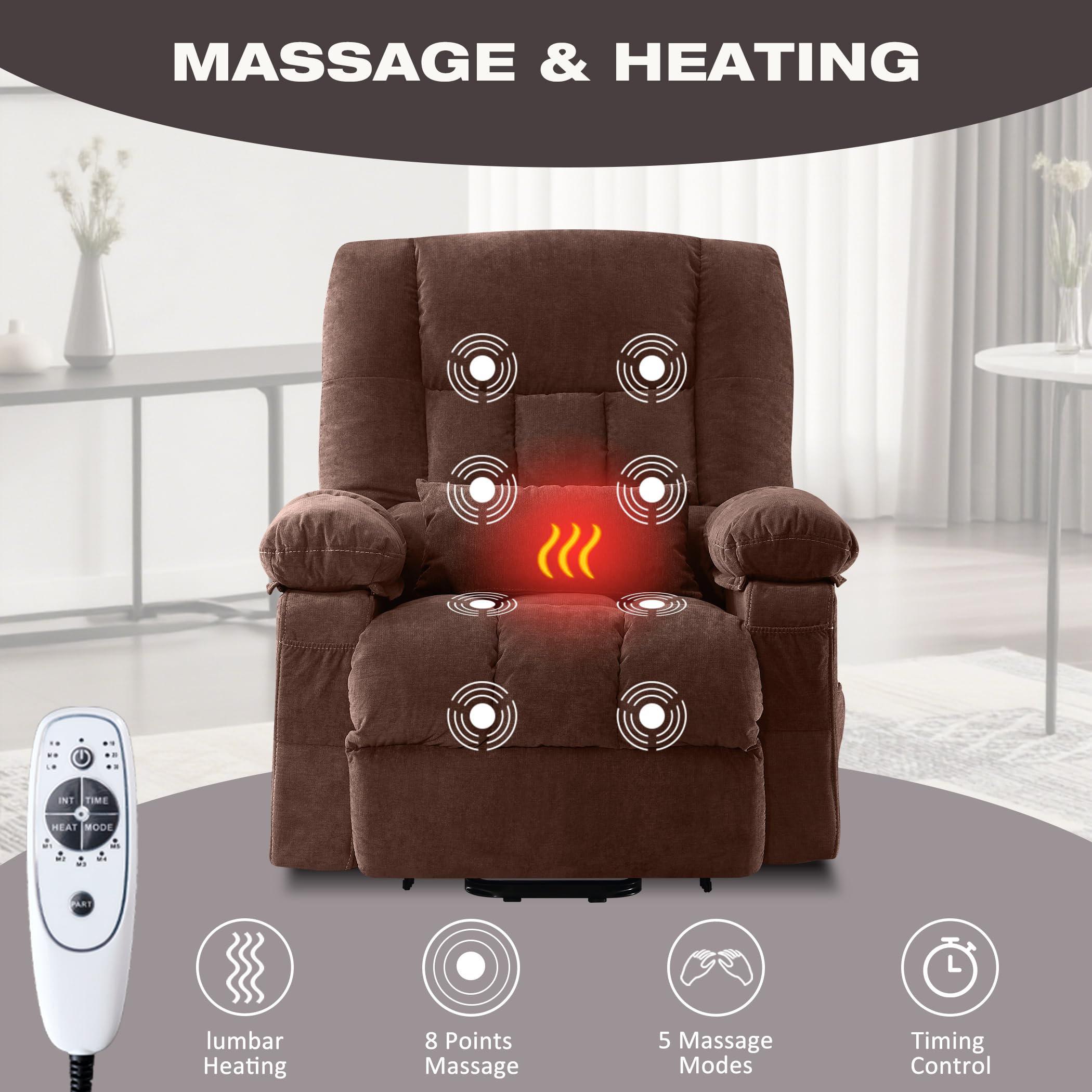 Power Lift Recliner Chair with Massage and Heat