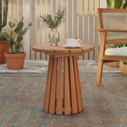 17" Natural Solid Wood Round Outdoor Side Table