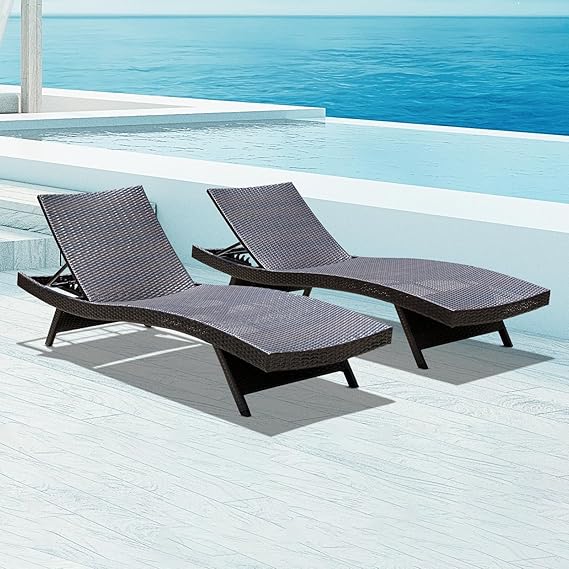 Outdoor Chaise Lounge Set of 2 with Reclining Backrest