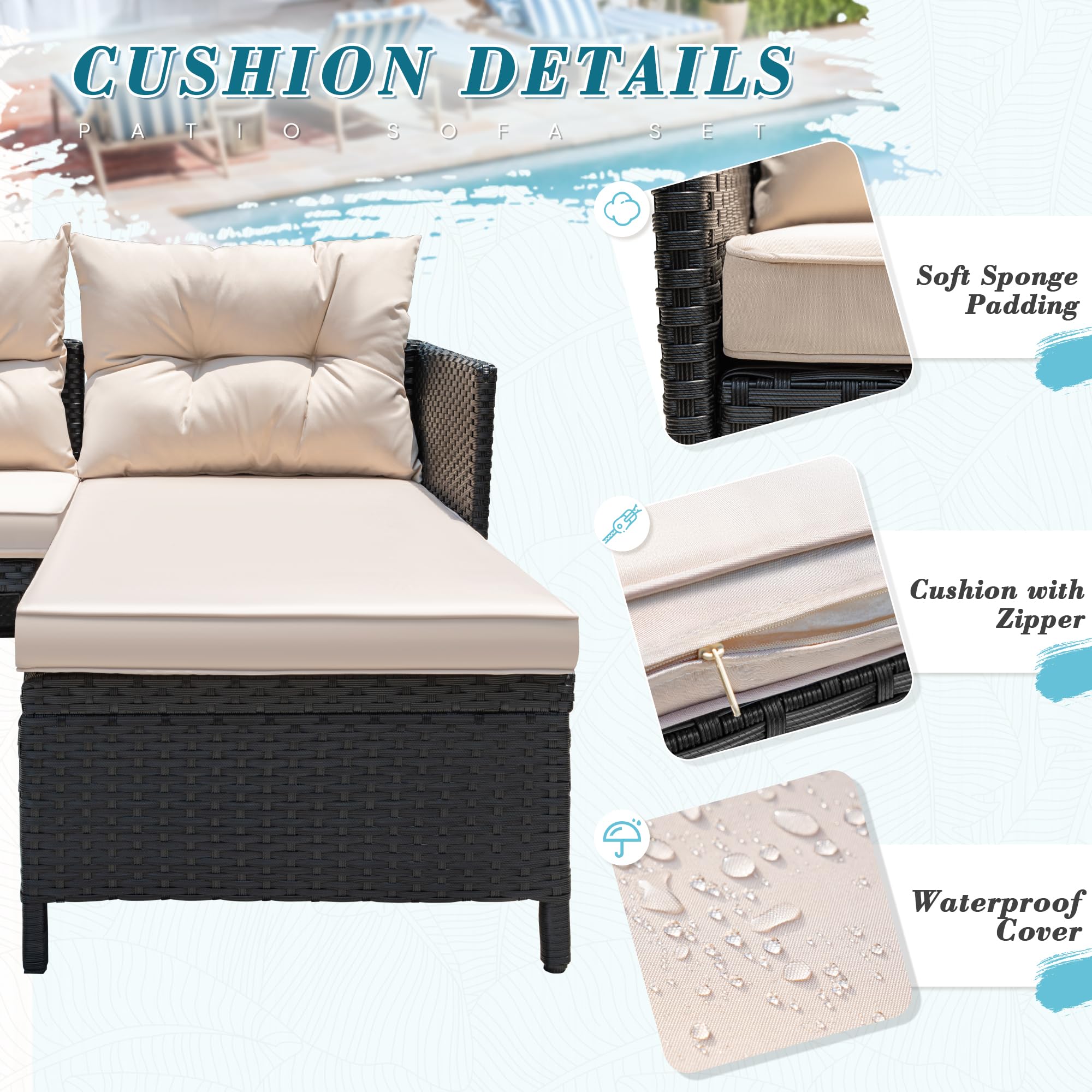 3 Piece Outdoor Wicker Rattan Sectional Sofa Set