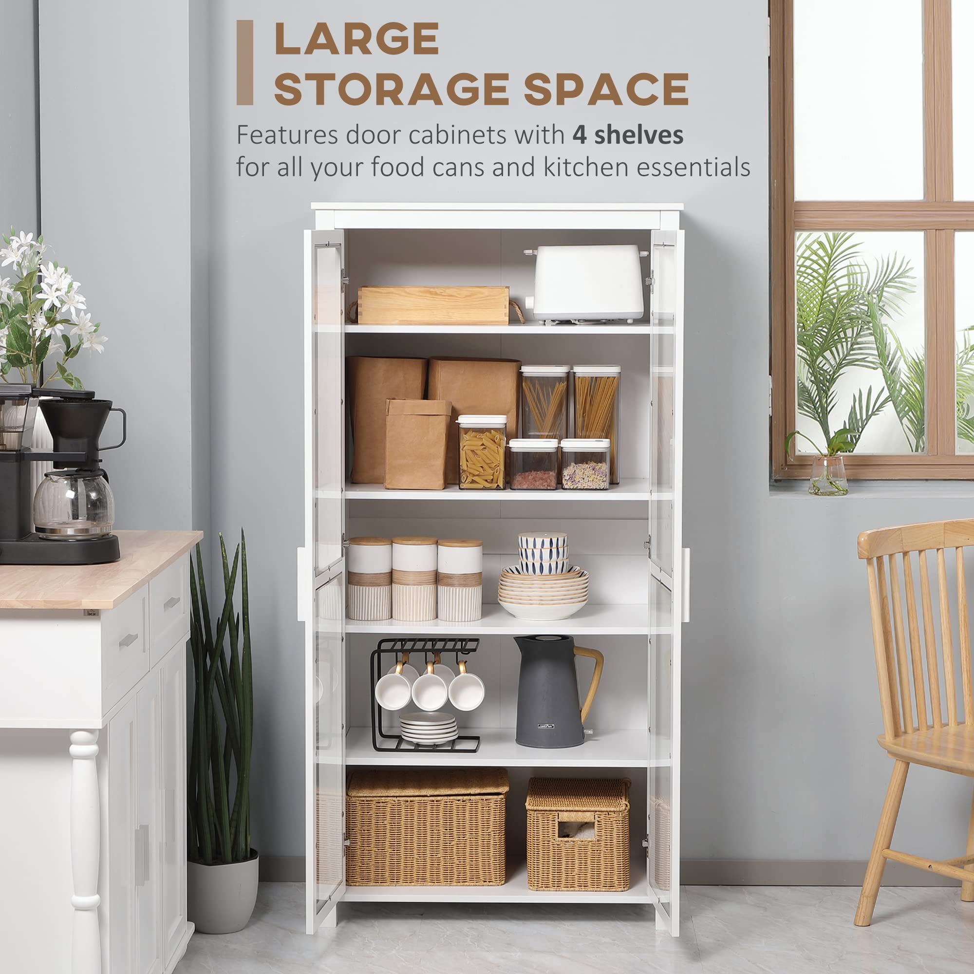 Kitchen Pantry Cabinet with Glass Doors