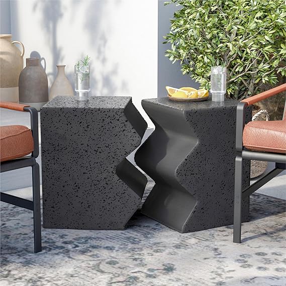 Concrete Side Table Set of 2 Rectangular Brown