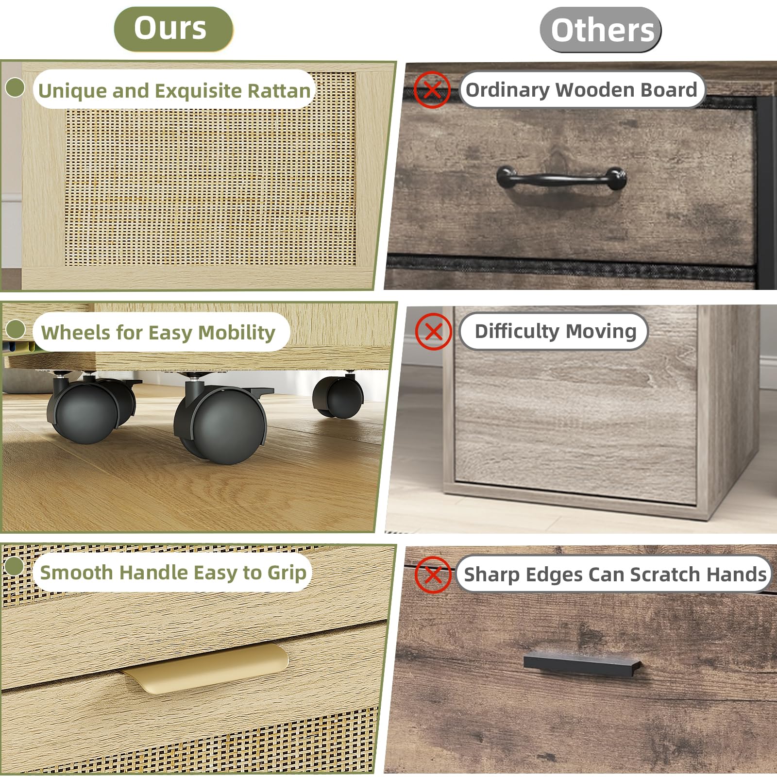 3 Drawer File Cabinet with Lock and Wheels