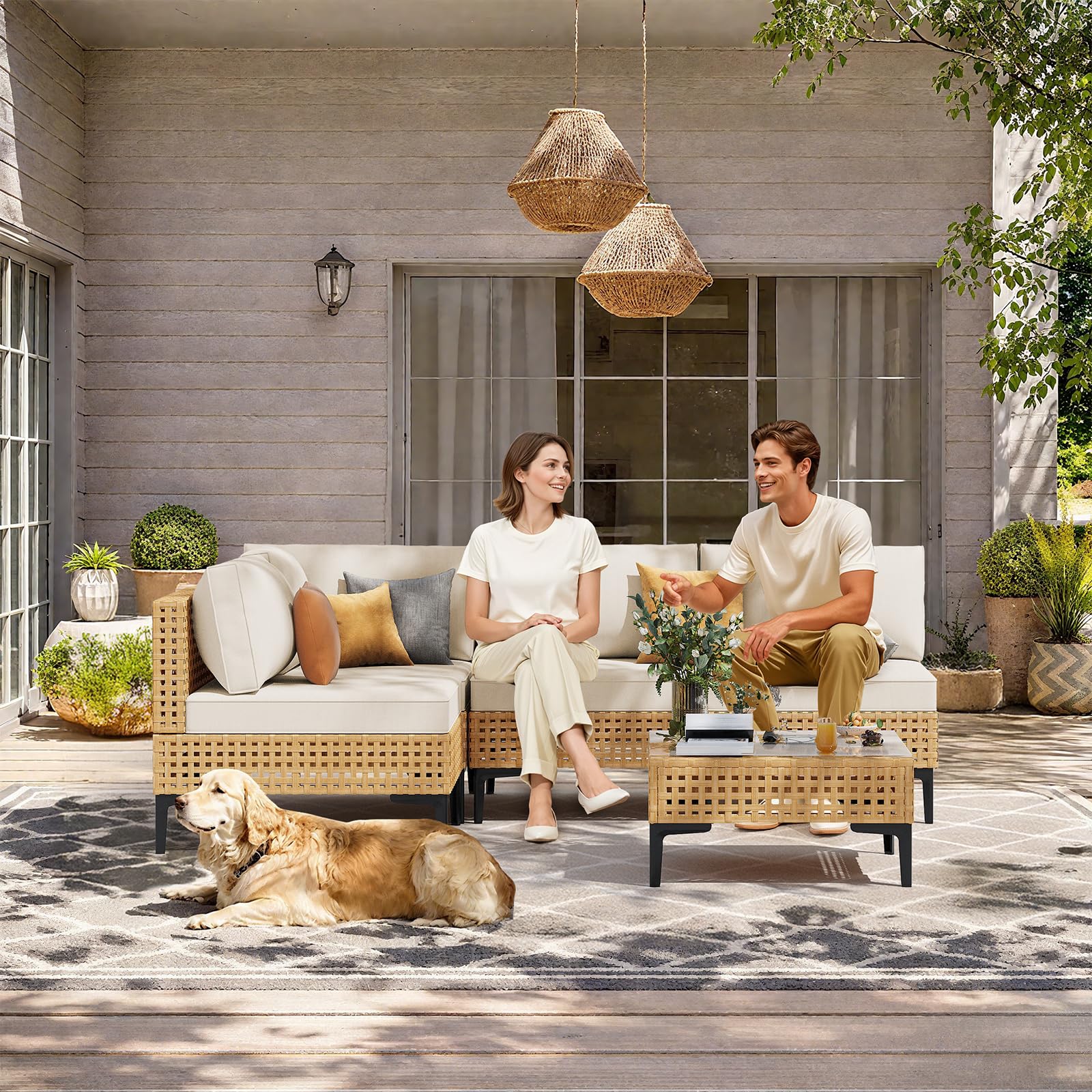 5-Piece Wicker Patio Furniture Set with Coffee Table