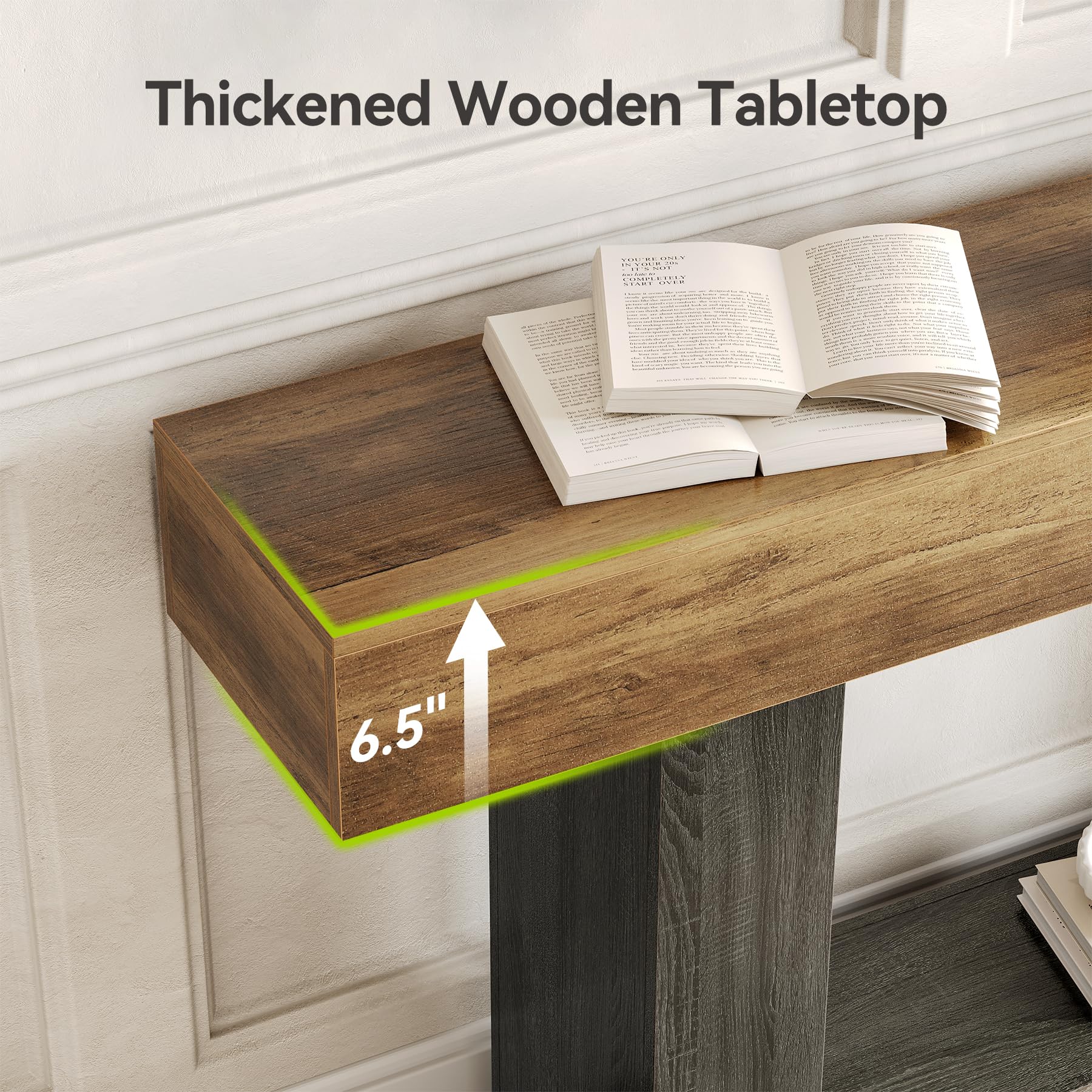 63 Inch 2-Tier Farmhouse Console Table with Heavy Duty Base