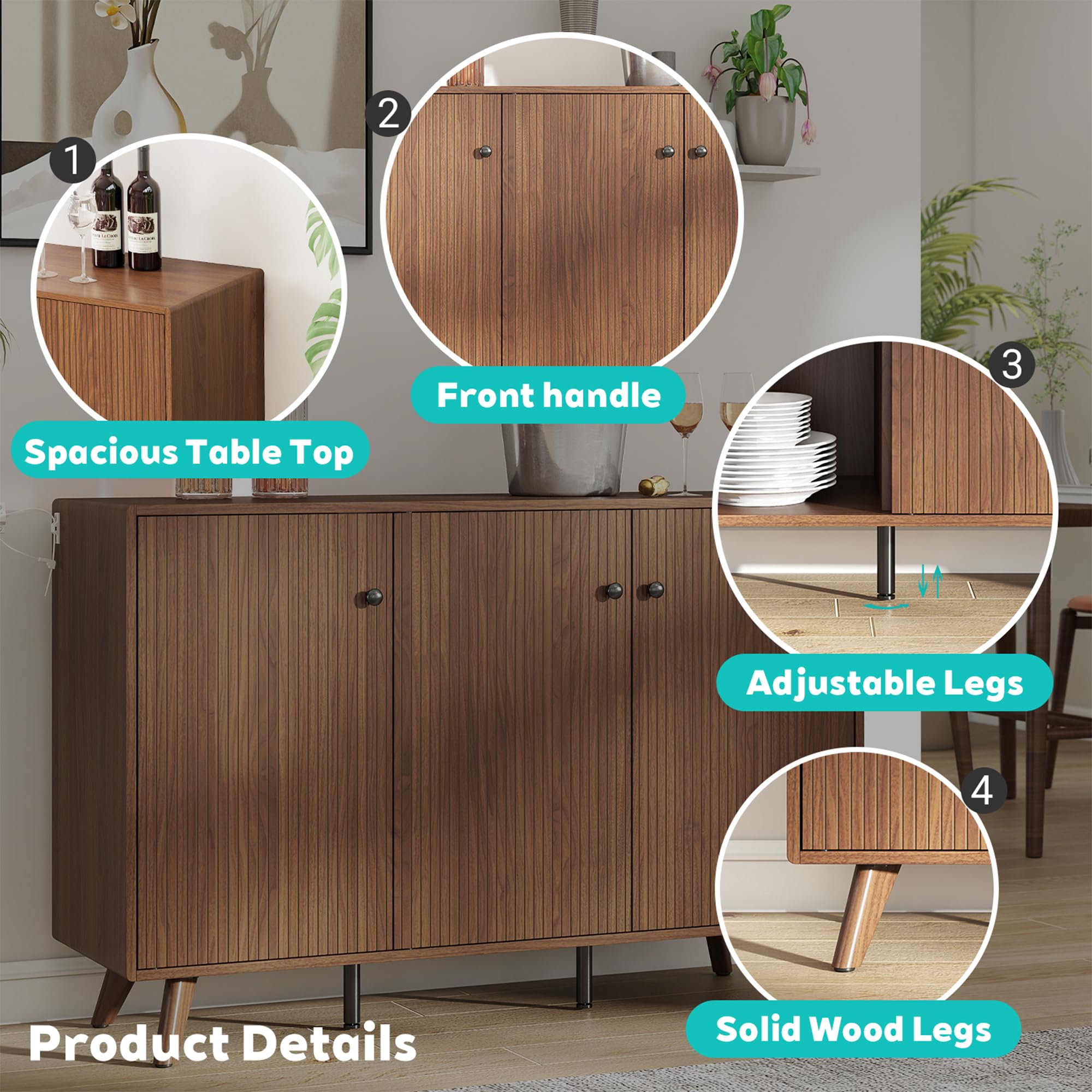Fluted Buffet Sideboard Cabinet with Storage