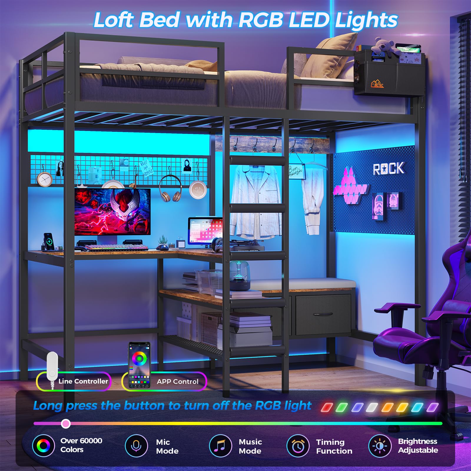 Twin Loft Bed with L-Shaped Desk and Storage Shelves