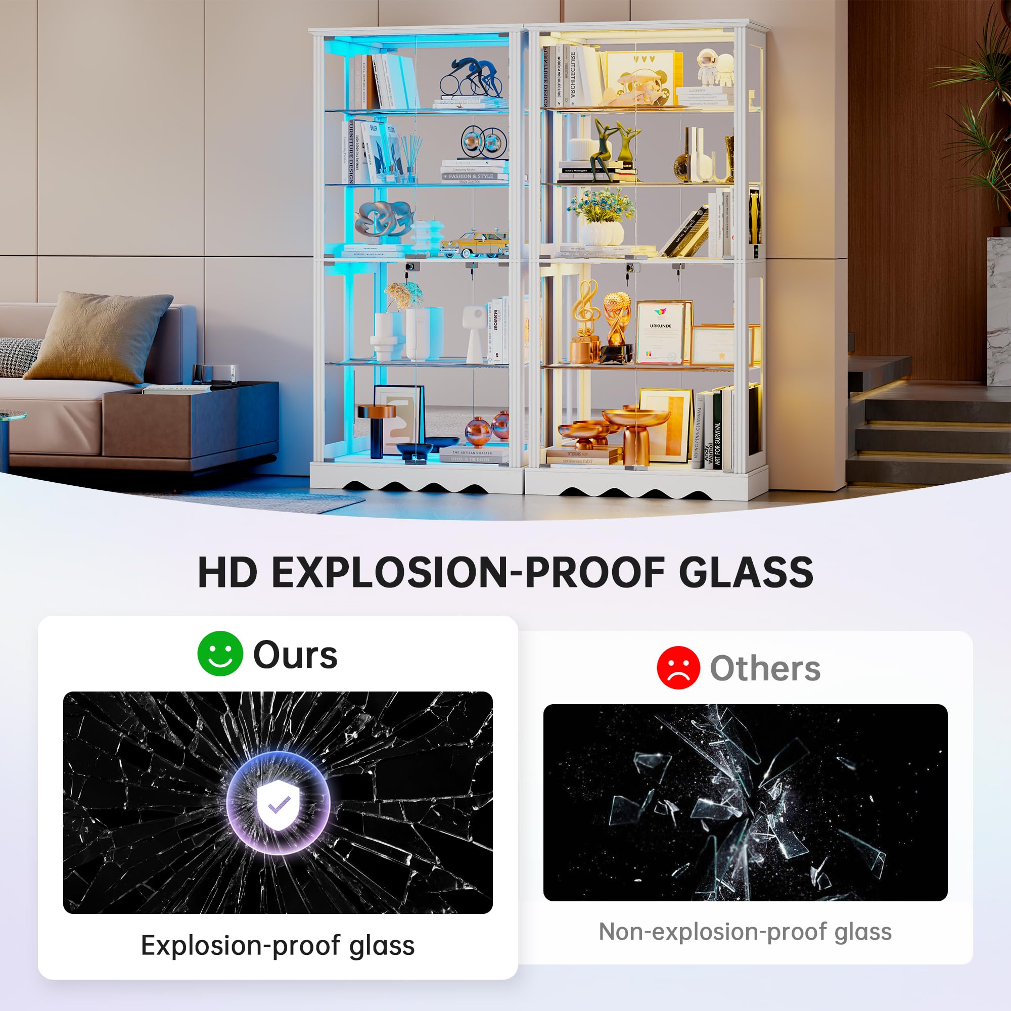 5-Tier Glass Display Cabinet with RGB Lighting