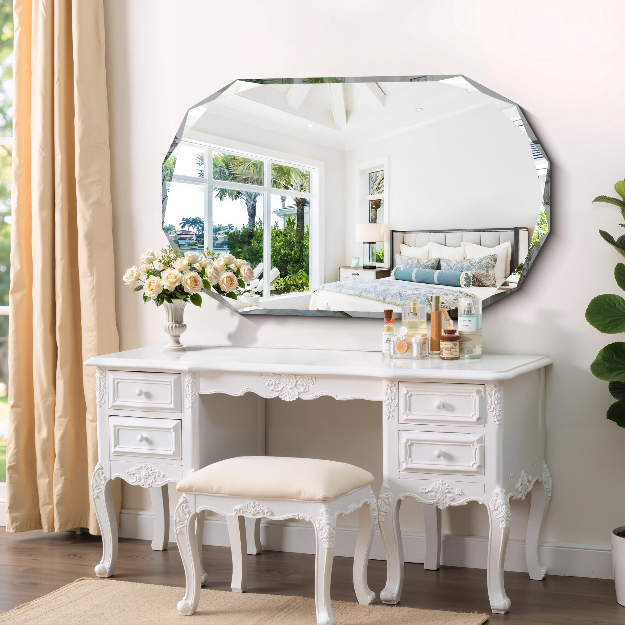 Oval Beveled Bathroom Mirror 48x28