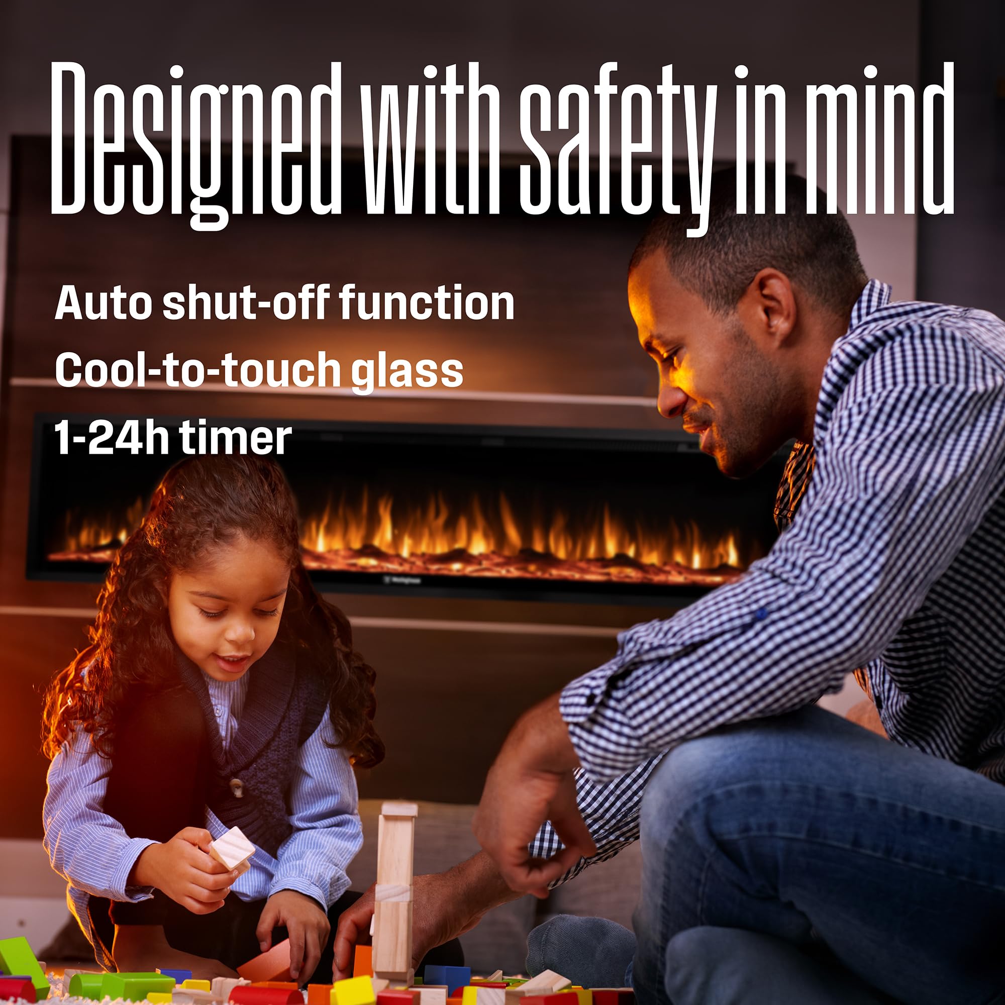 60 Inch Electric Fireplace Heater with Smart Home Control