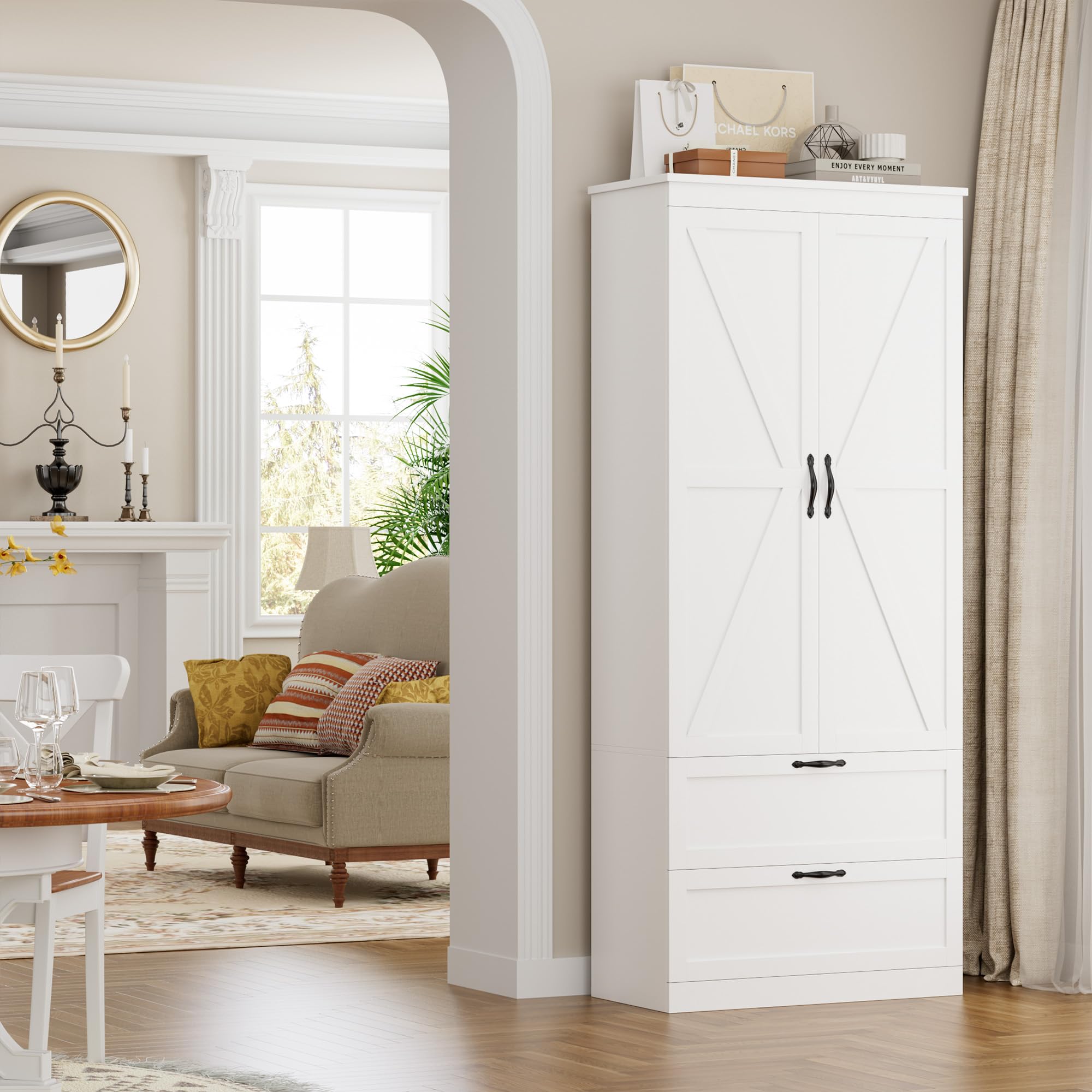 70" Tall Kitchen Pantry Storage Cabinet with Barn Doors