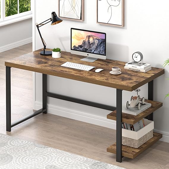 White Computer Desk with Storage Shelf 53 Inch