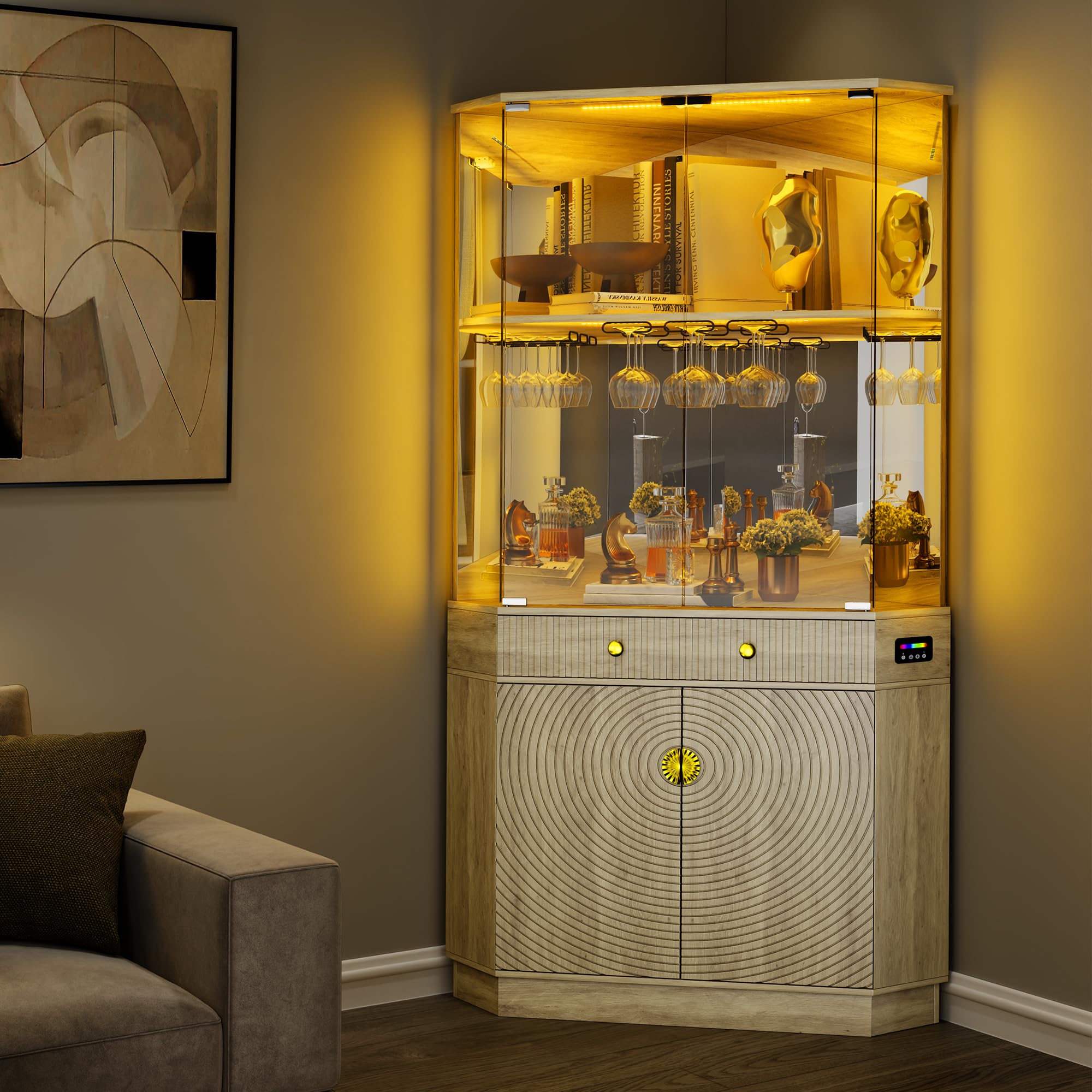 71" RGB LED Corner Bar Cabinet with Motion Sensor