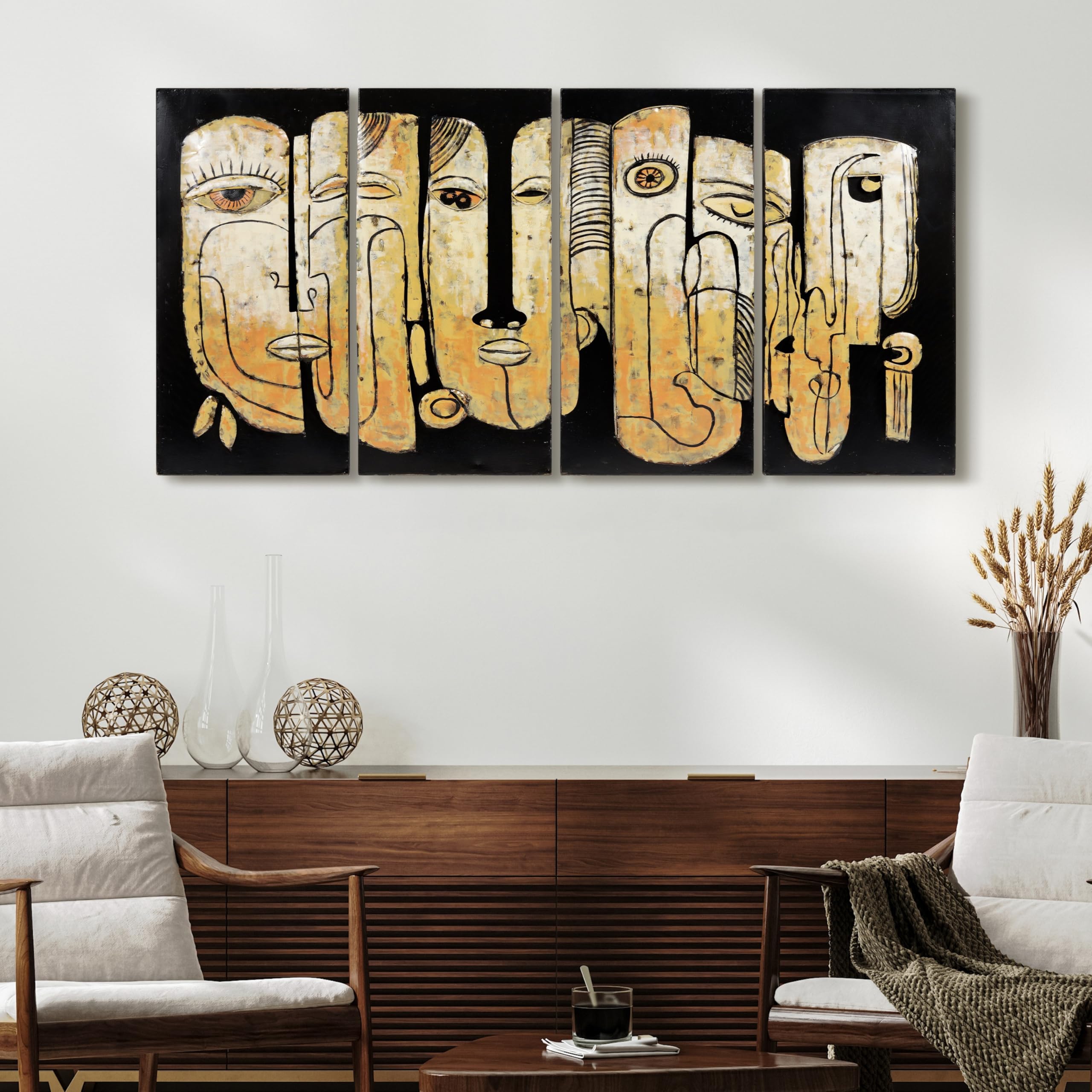 Totem Poles Abstract Face Metal Wall Sculpture 3D Art