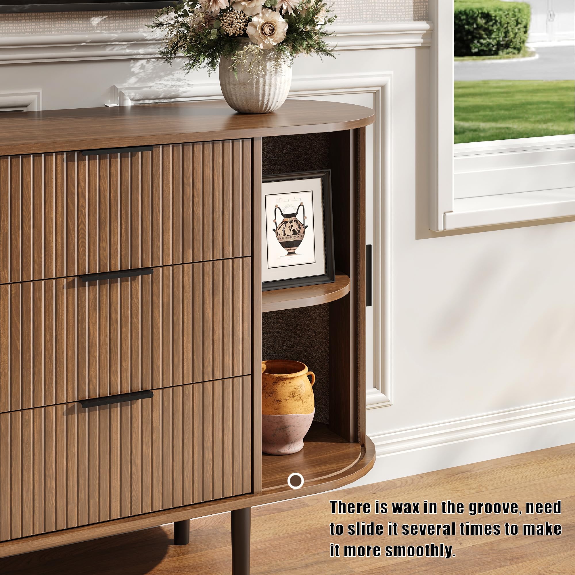 Fluted 6 Drawer Dresser 63" Wide with Metal Handles