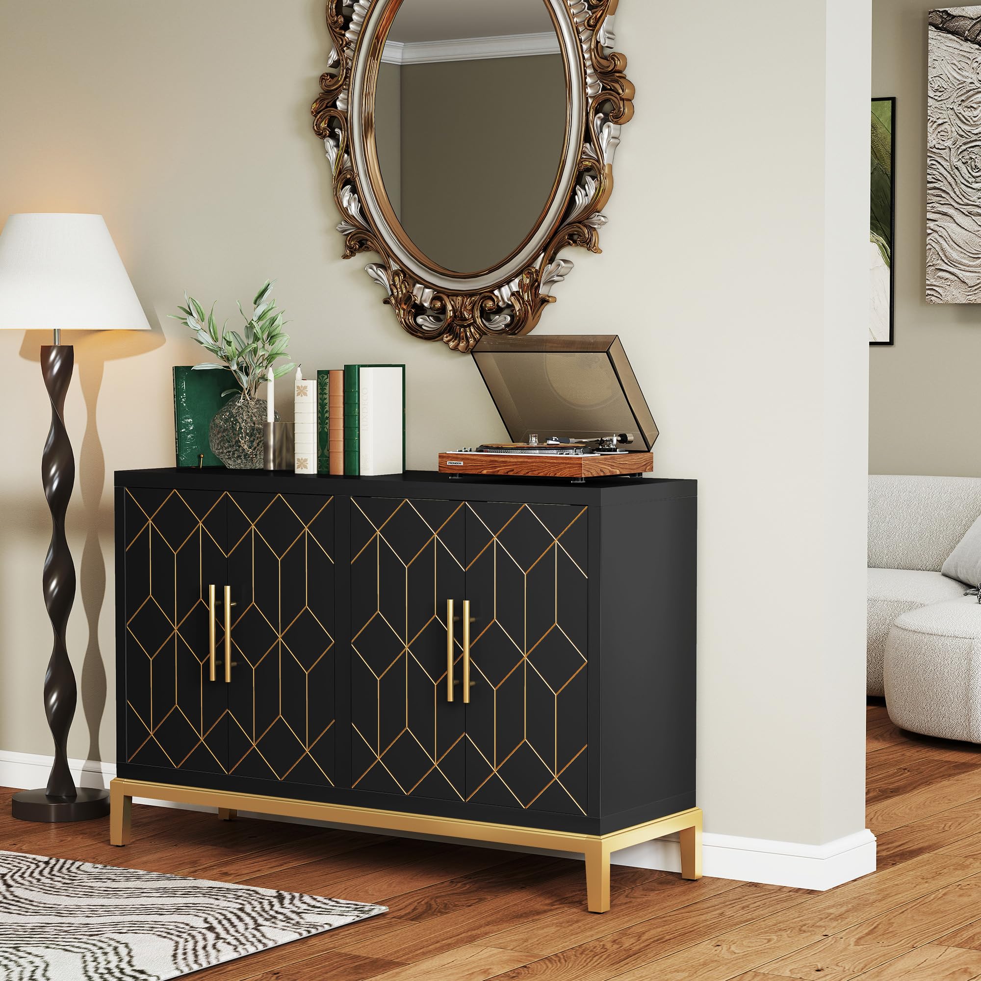 4-Door Storage Accent Cabinet with Gold Lines