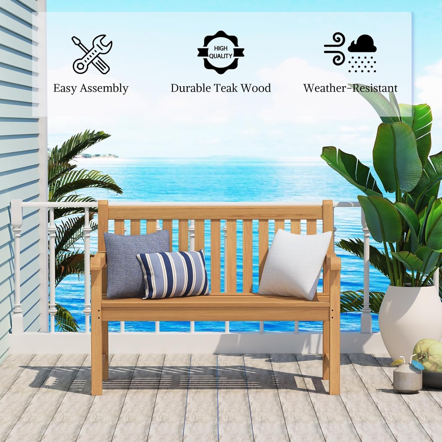 Teak Outdoor Bench for 2