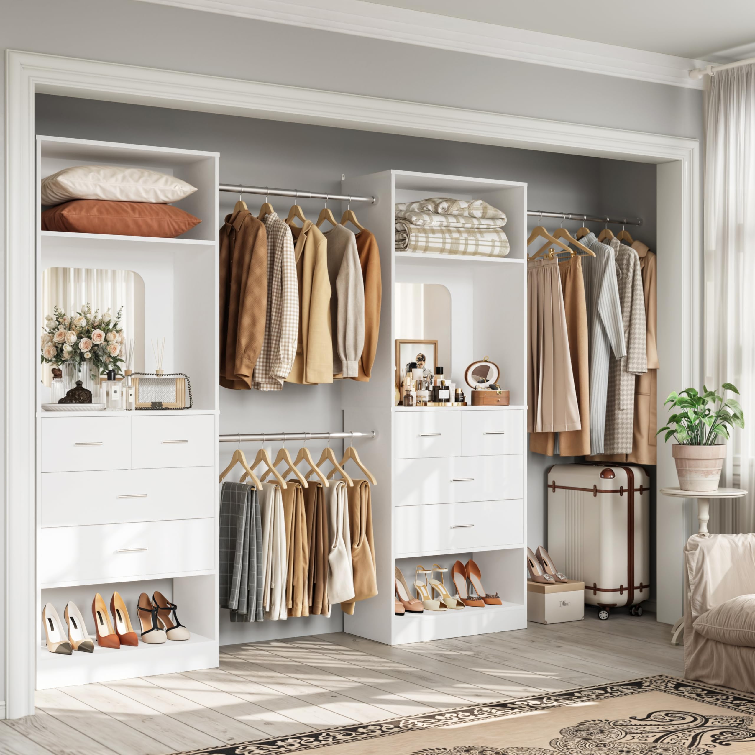 Walk-In Closet Organizer with 8 Drawers and Mirror