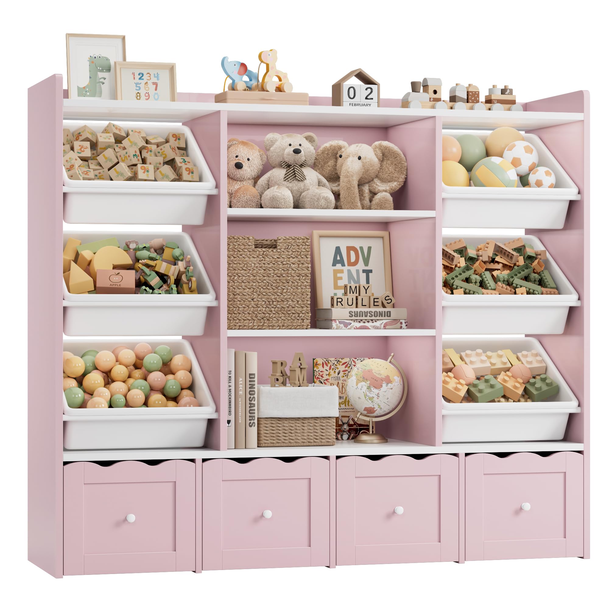 Kids Toy Storage Organizer with Bookshelf and Rolling Drawers
