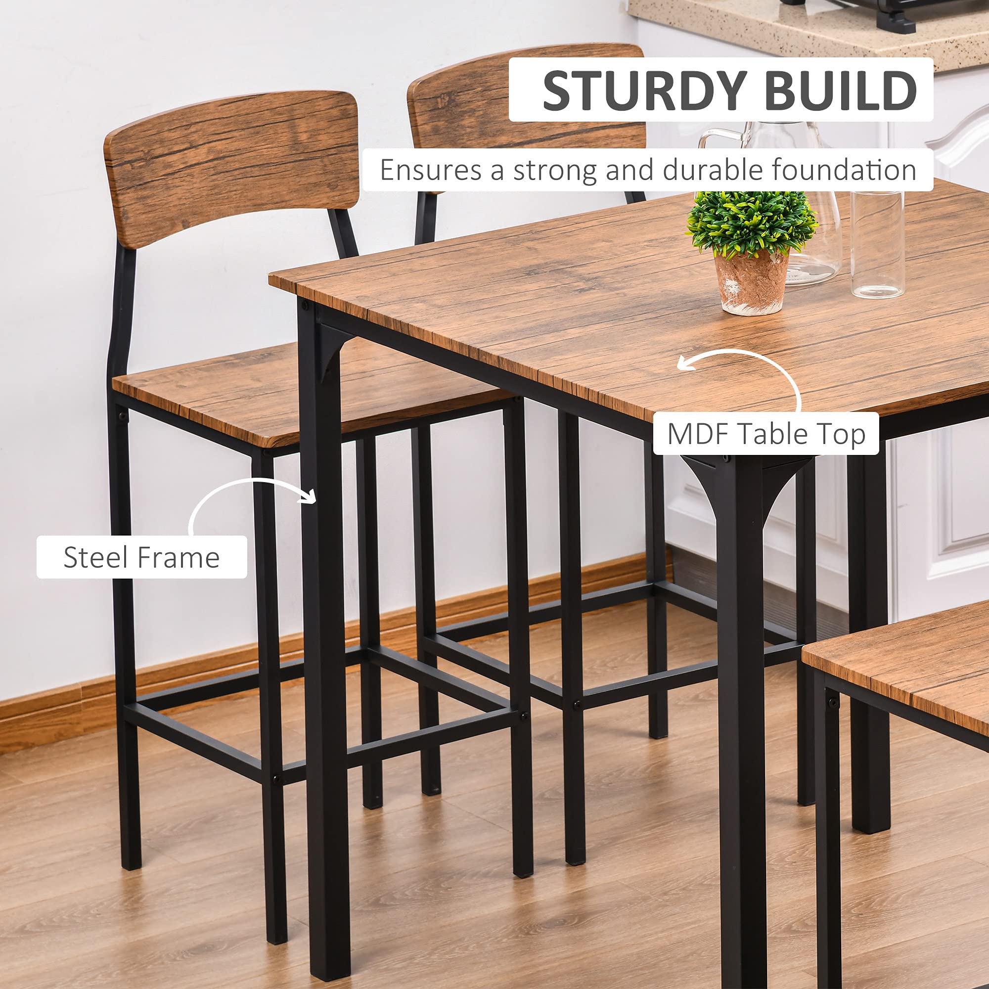 5-Piece Counter Height Dining Table Set with Footrest