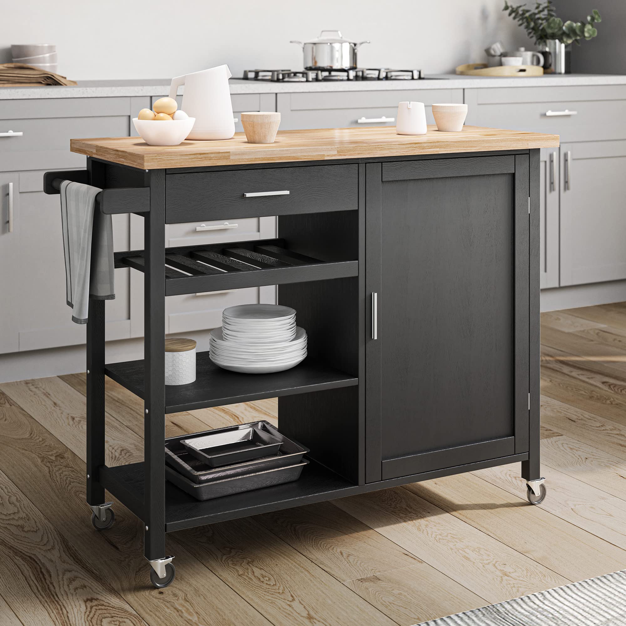 Modern Rolling Kitchen Island Cart with Storage