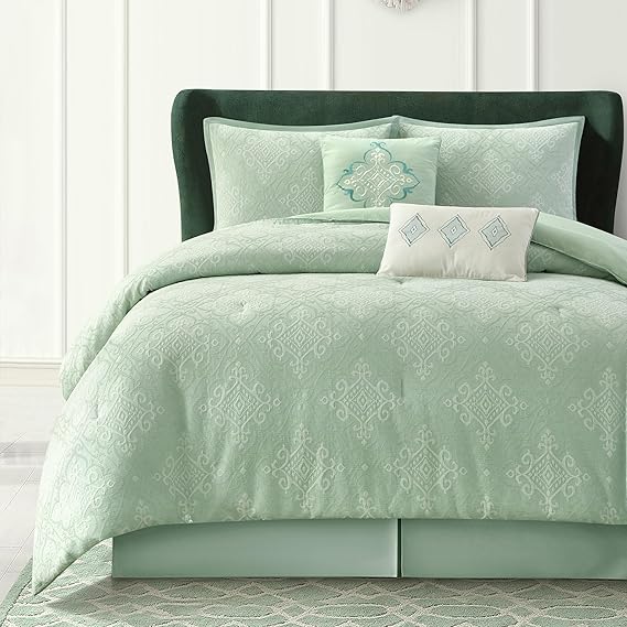 King Geometric Jacquard Comforter Set - Sage
