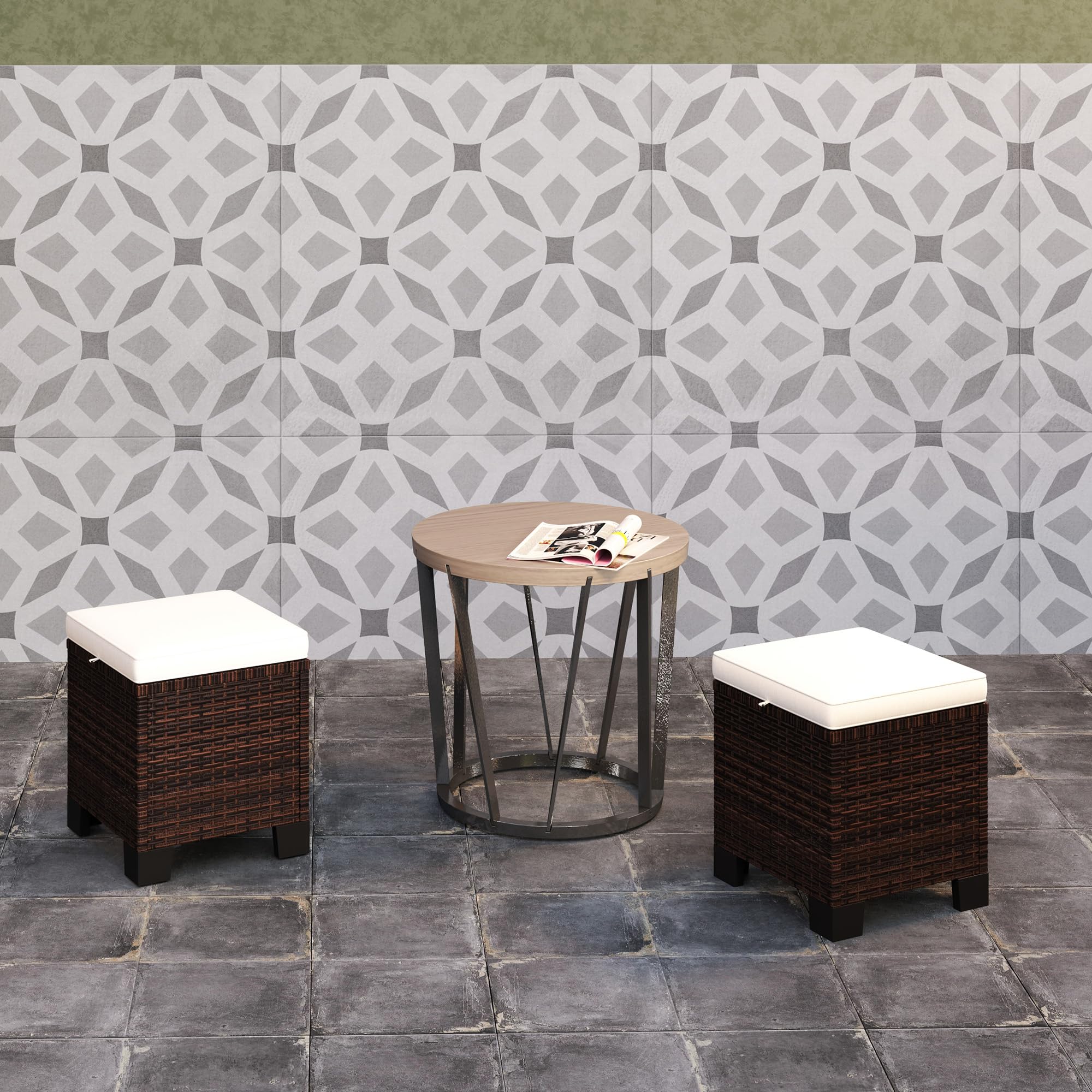 2-Piece Outdoor Patio Ottomans with Removable Cushions