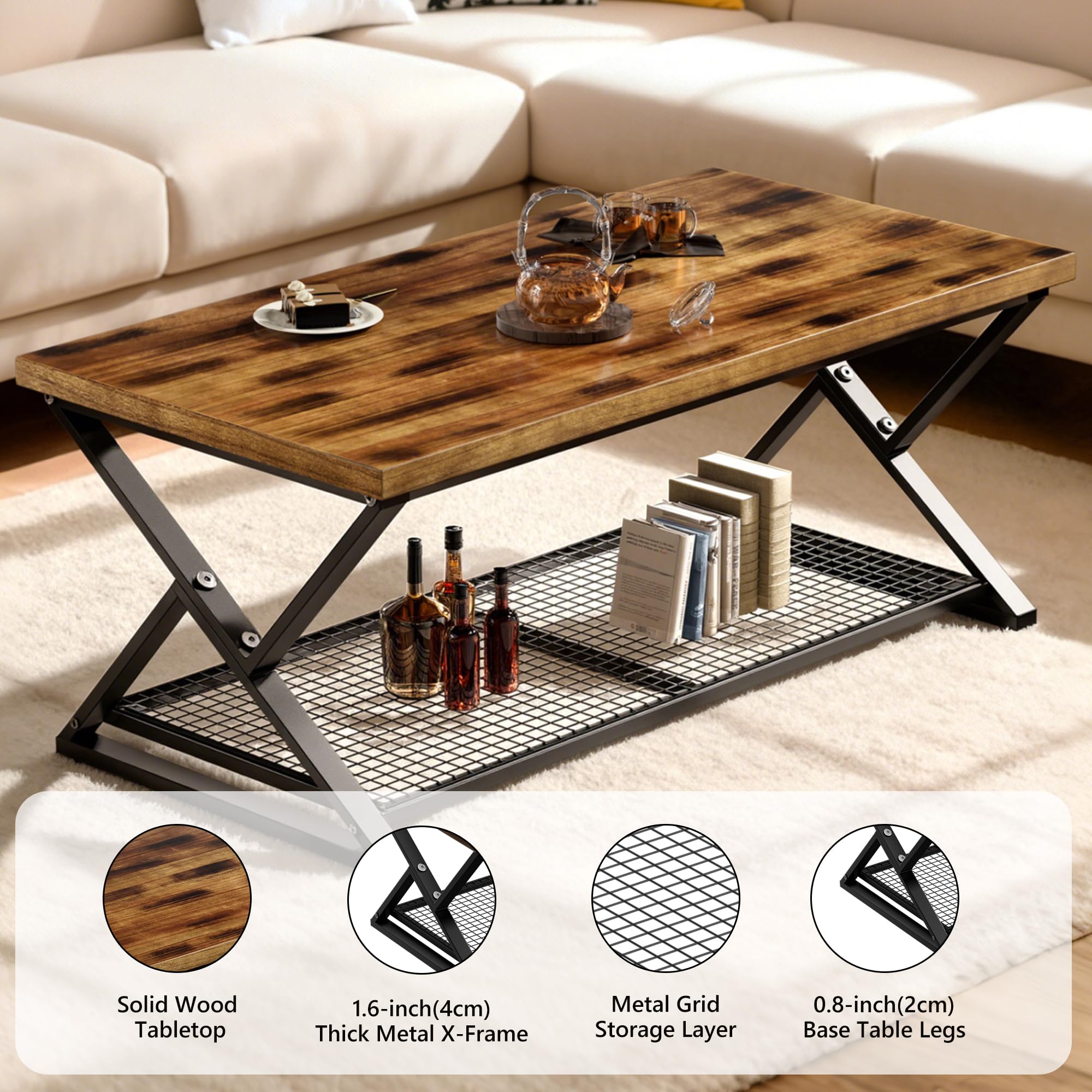 Rectangular Coffee Table with Storage Shelf