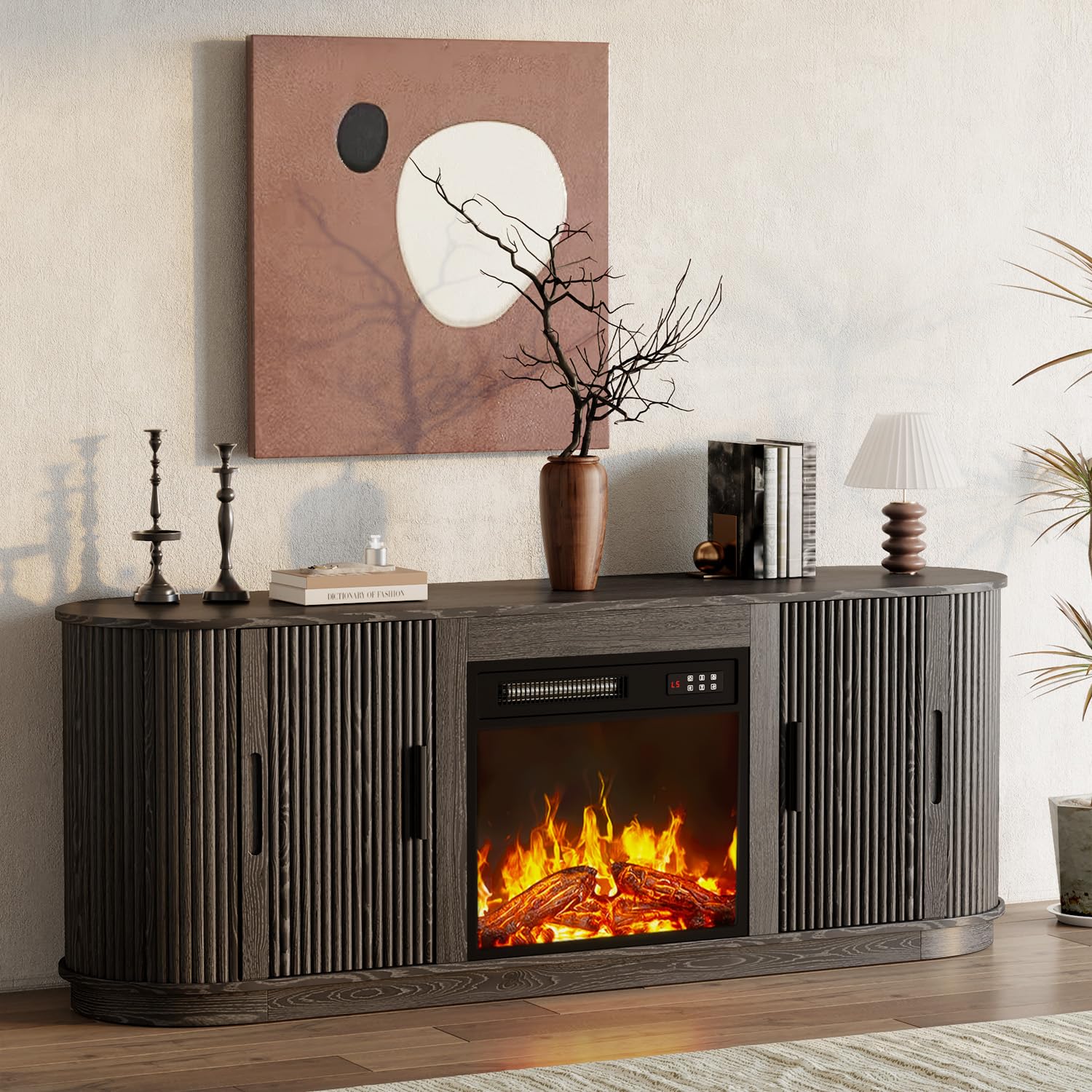 70" Fluted Fireplace TV Stand with Electric Fireplace