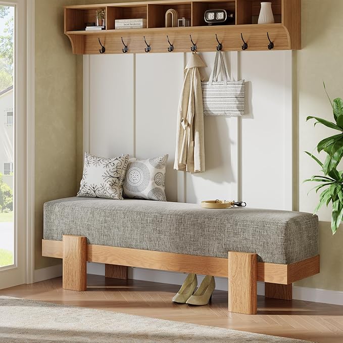 55-Inch Upholstered Entryway Bench with Fabric Padded Seat