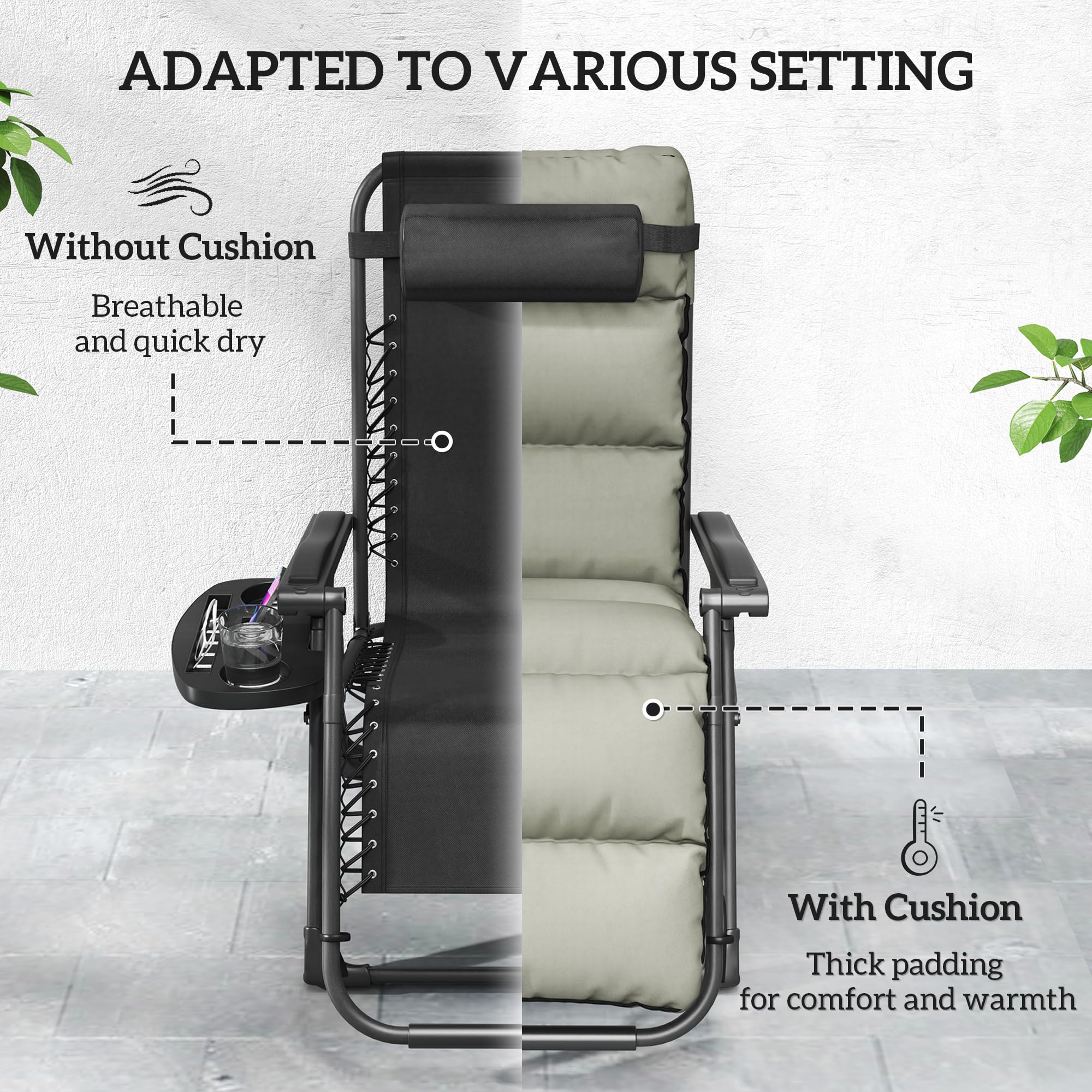 Zero Gravity Reclining Lounge Chairs Set of 2 with Cushions and Cup Holders