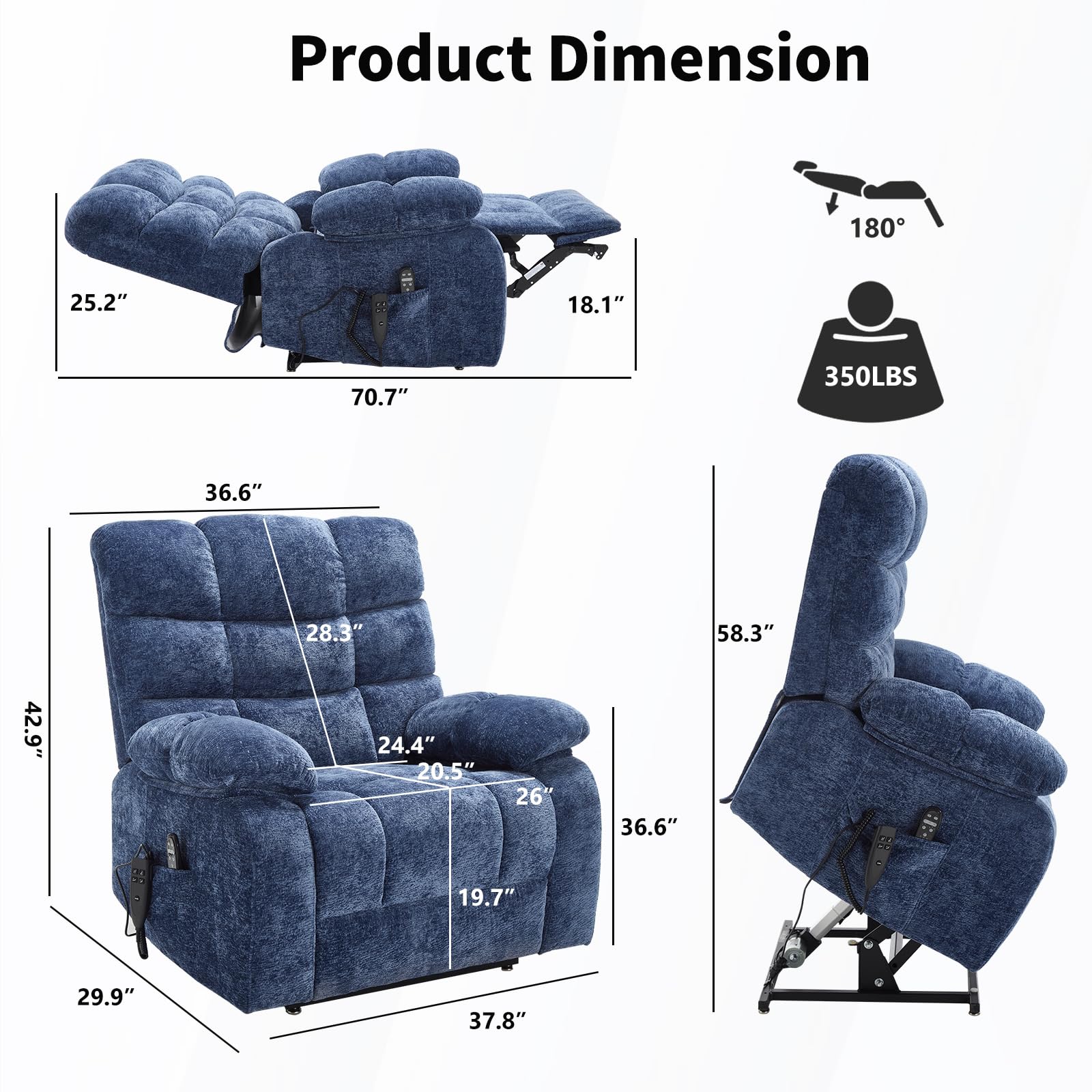 Dual Motor Lift Recliner Chair with Massage and Heat