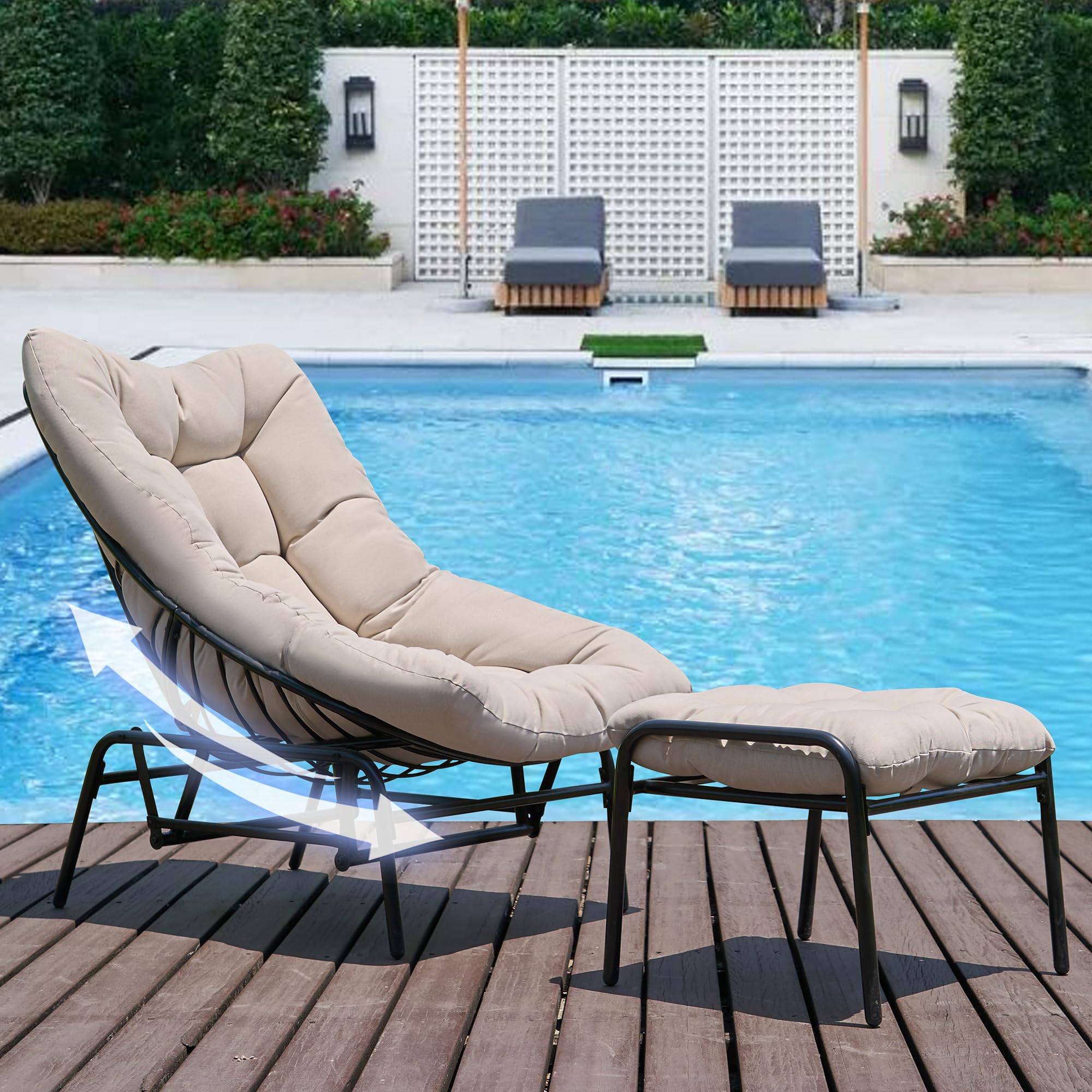 Lounge Chair with Ottoman - Metal Frame Rocking Glider Set with Cushions