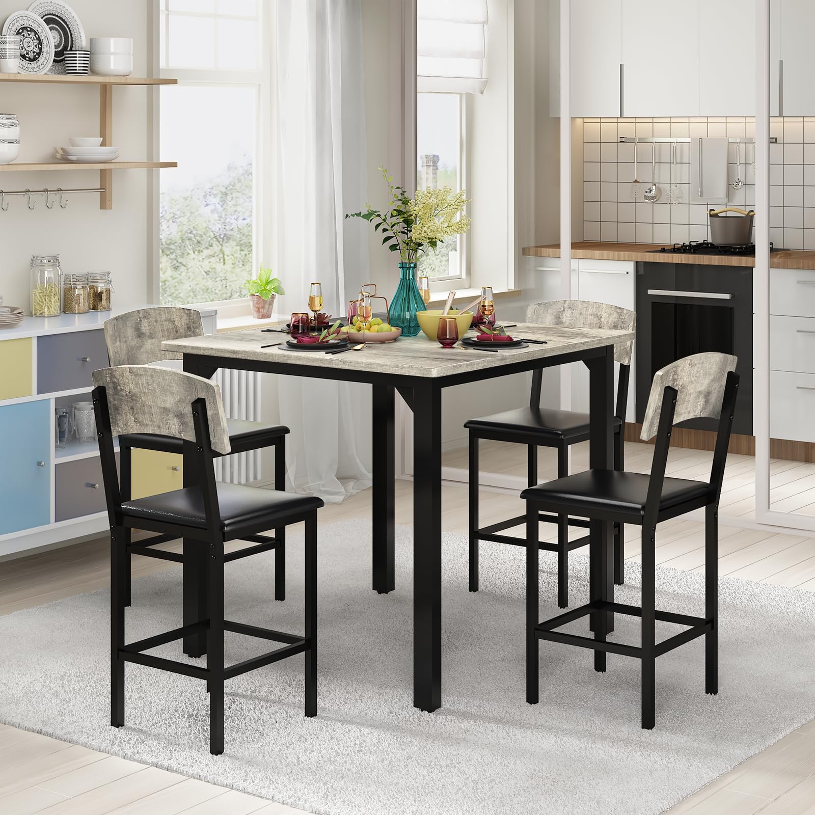5-Piece Counter Height Dining Set with Upholstered Chairs