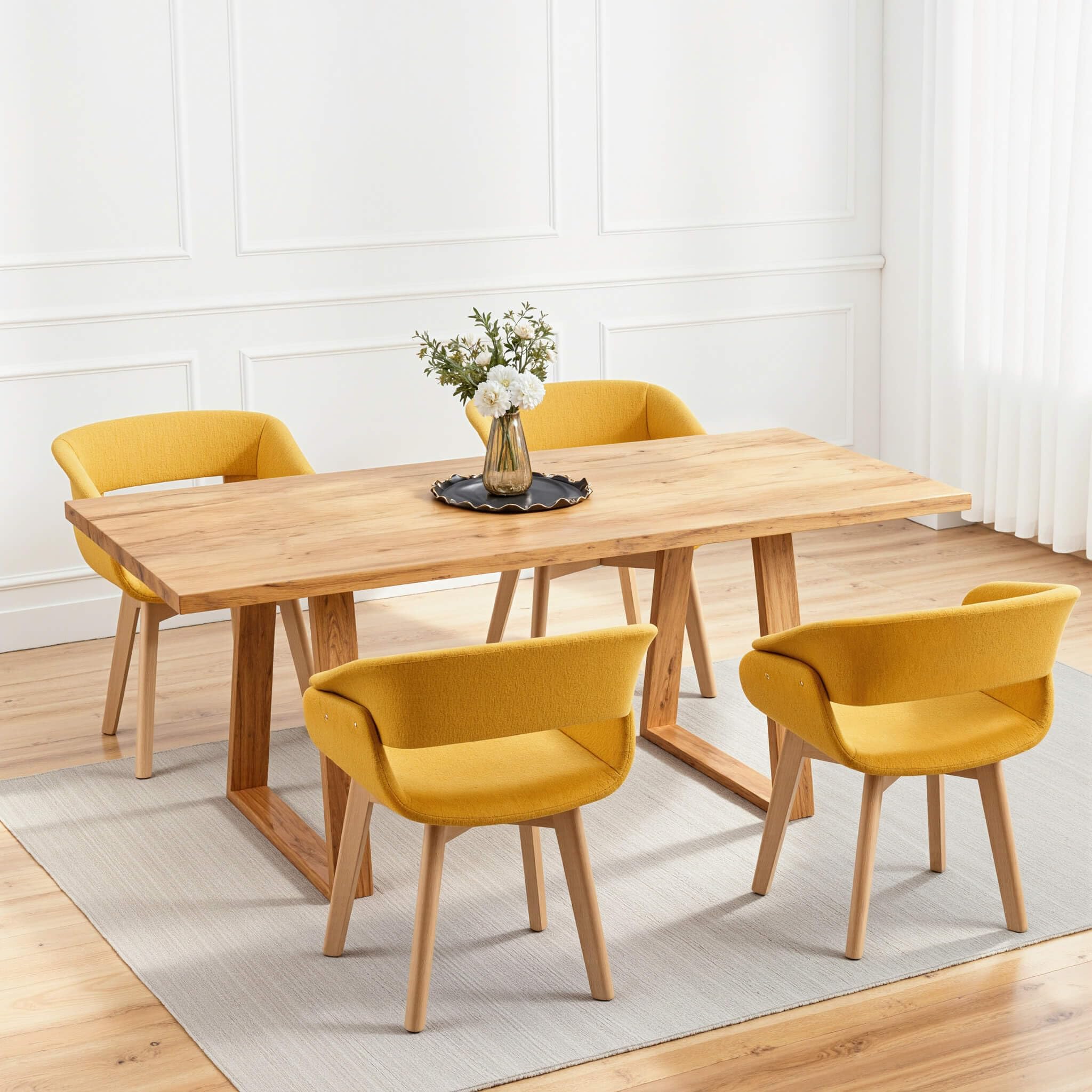 Modern Upholstered Dining Chairs Set of 2 with Solid Wood Legs